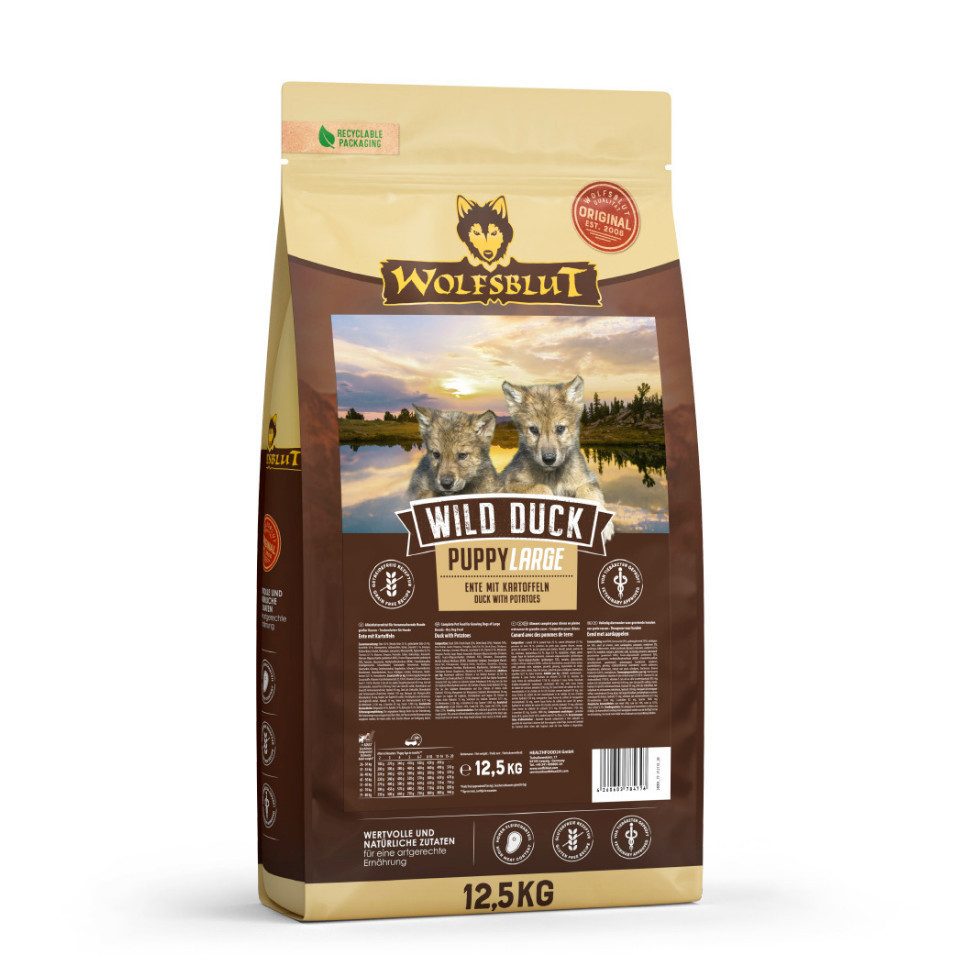 Wolfsblut Wild Duck Puppy Large Breed - Welpenfutter mit großen Kroketten, Trockenfutter für: Hunde