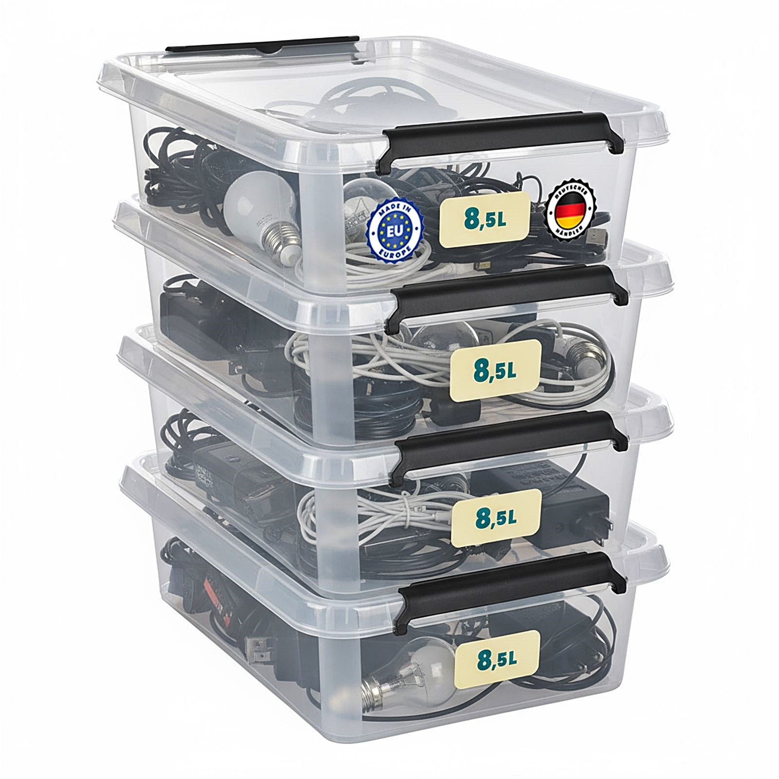 astor24 Aufbewahrungsbox Aufbewahrungsbox mit Deckel 4er Set Kunststoffbox Stapelbox Lagerbox (Plastikbox Aufbewahrung Regalbox Spielzeugbox, 4 St., Lagerbox) – Bild 3 von 5