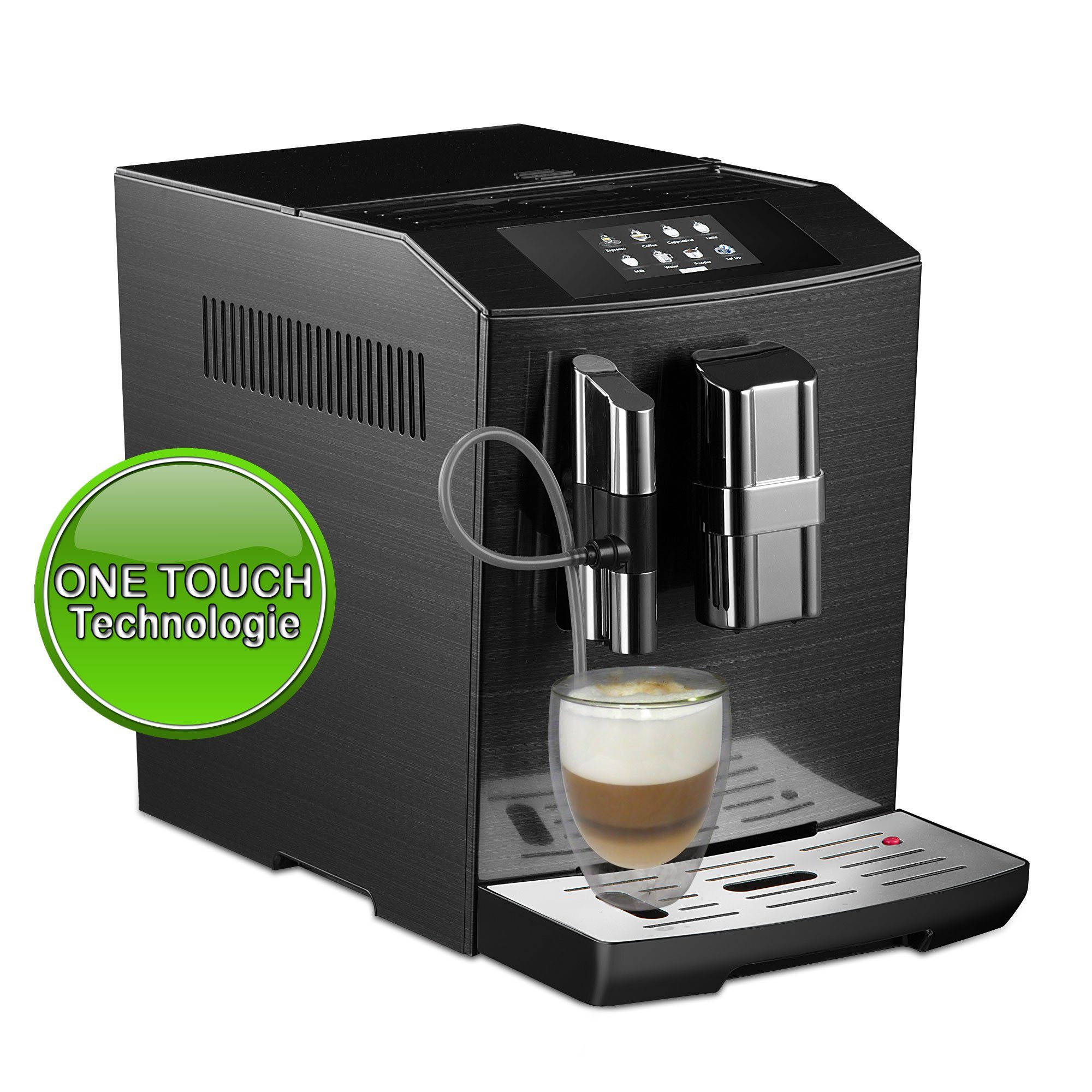 Acopino Kaffeevollautomat Modena ONE Touch Kaffeevollautomat schwarz, Intuitiv zu bedienen und leicht zu reinigen