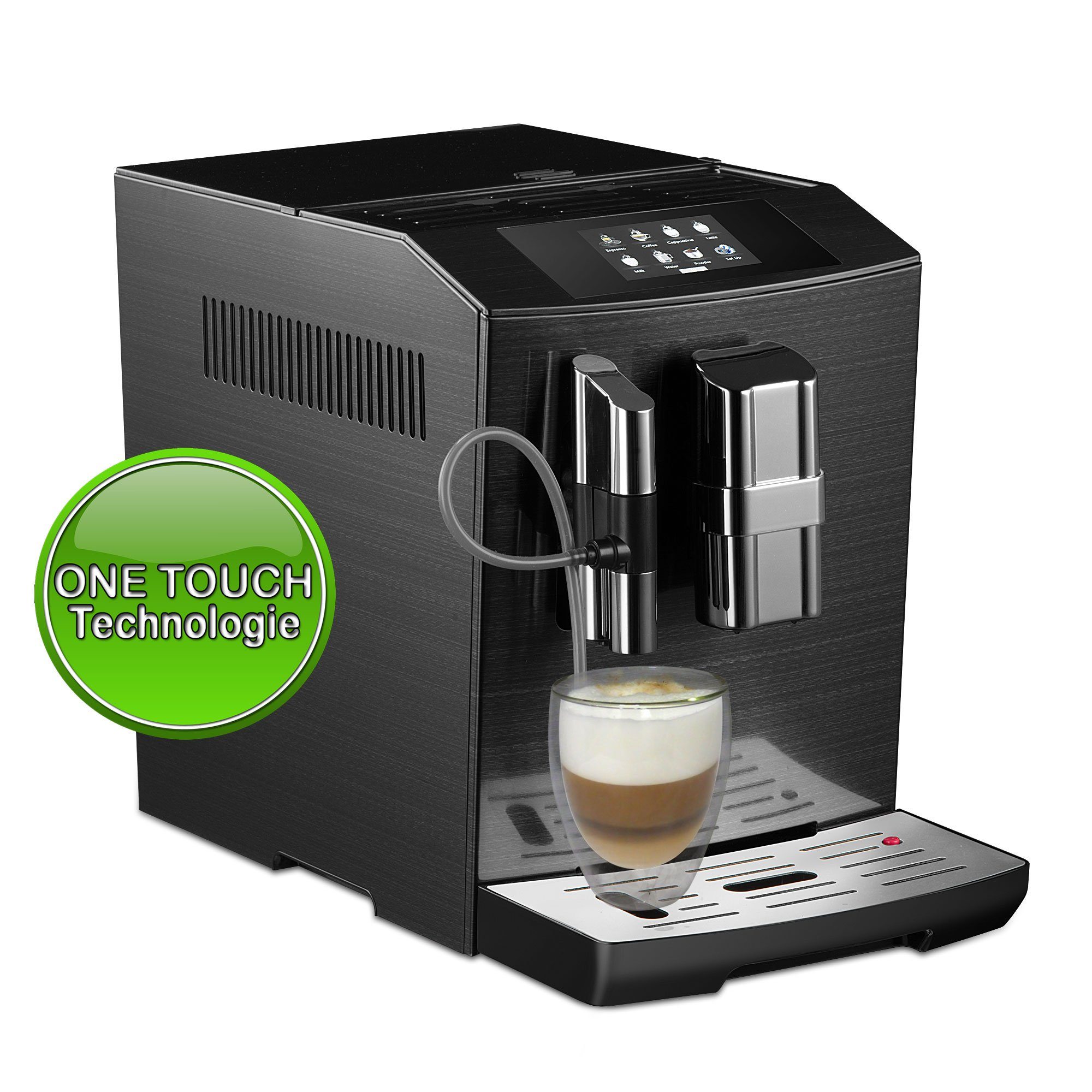 Acopino Kaffeevollautomat Modena ONE Touch Kaffeevollautomat schwarz,  Intuitiv zu bedienen und leicht zu reinigen