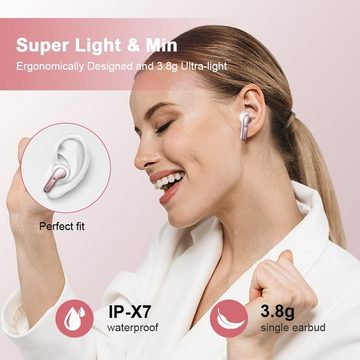 Ordtop MIT 4 ENC Mikrofon, IP7 Wasserdicht In-Ear-Kopfhörer (Stressfreie Bedienung mit Touch-Steuerung. Musikwiedergabe, Anrufannahme und Sprachassistentenaktivierung mit einem Fingerdruck., Hochleistungsfähige mit erweitertem Bluetooth,vielseitigen Funktionenz)