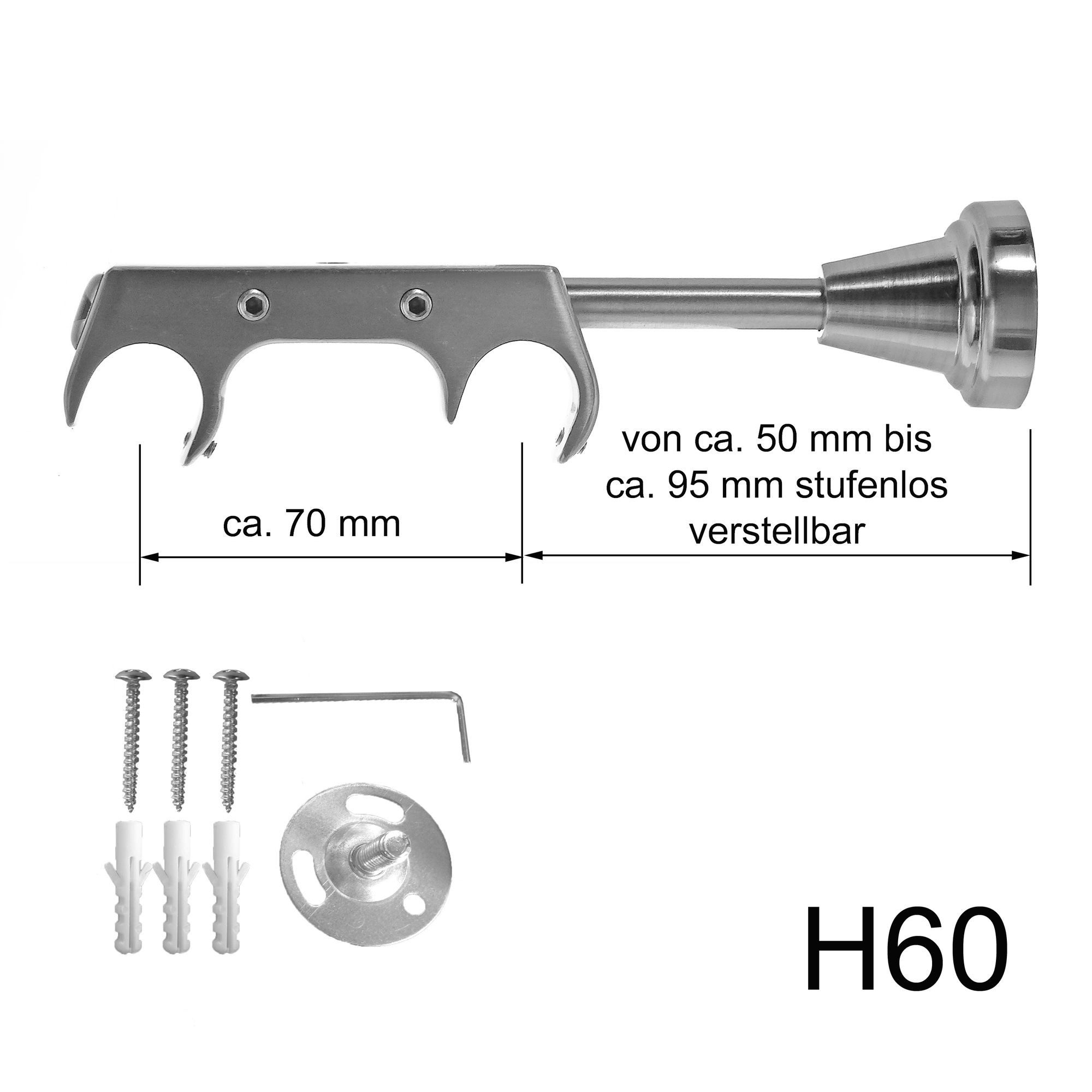 BASIT Gardinenstange Innenlauf Edelstahloptik 20mm mit Wandträgern 120 cm E günstig online kaufen