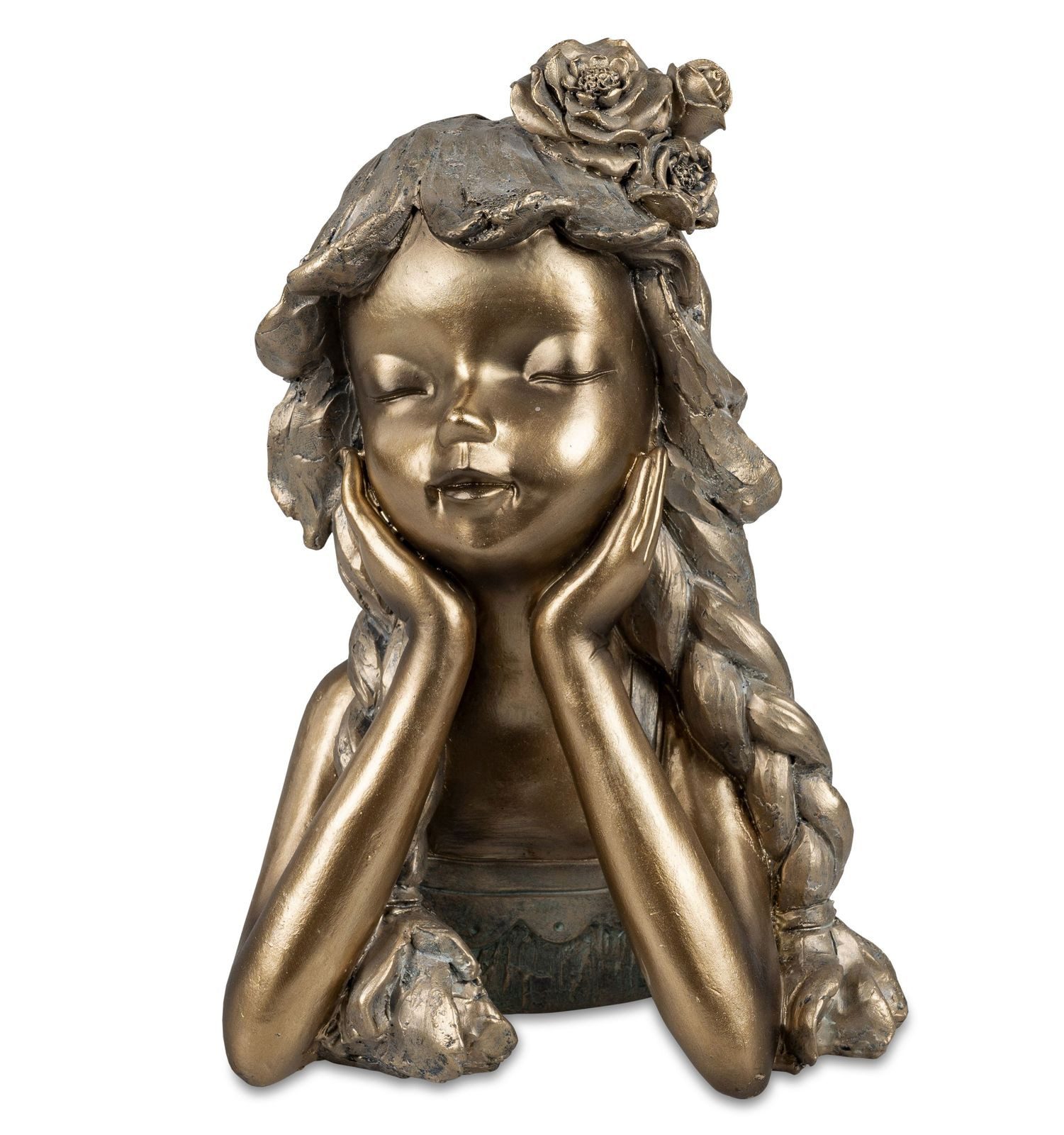 formano Dekofigur Dekofigur Mädchen mit Blume 26 cm bronzefarben Kunststein Frau Dame