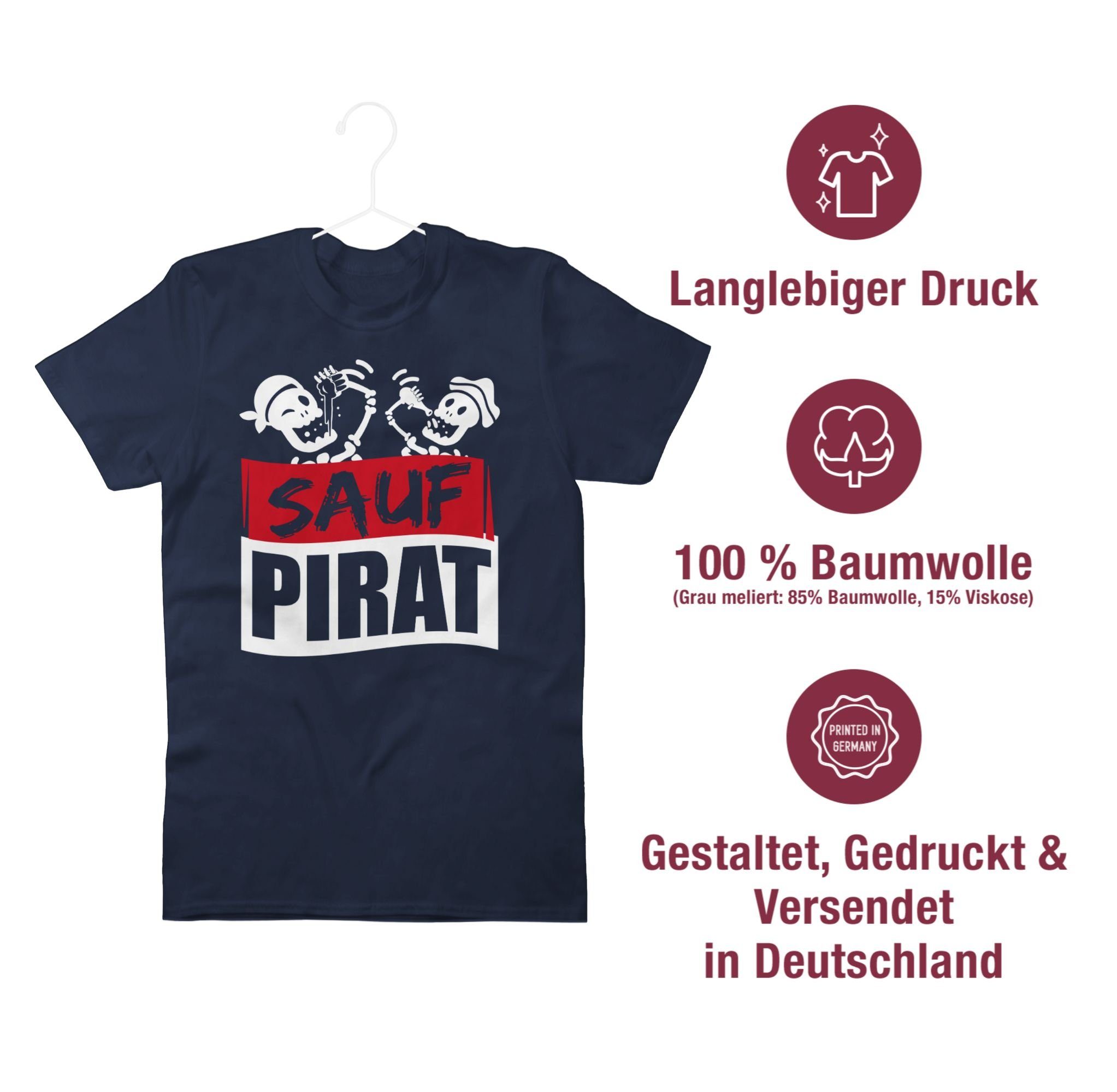 Shirtracer T-Shirt Sauf Pirat - weiß/rot Karneval Outfit 2 Navy Blau