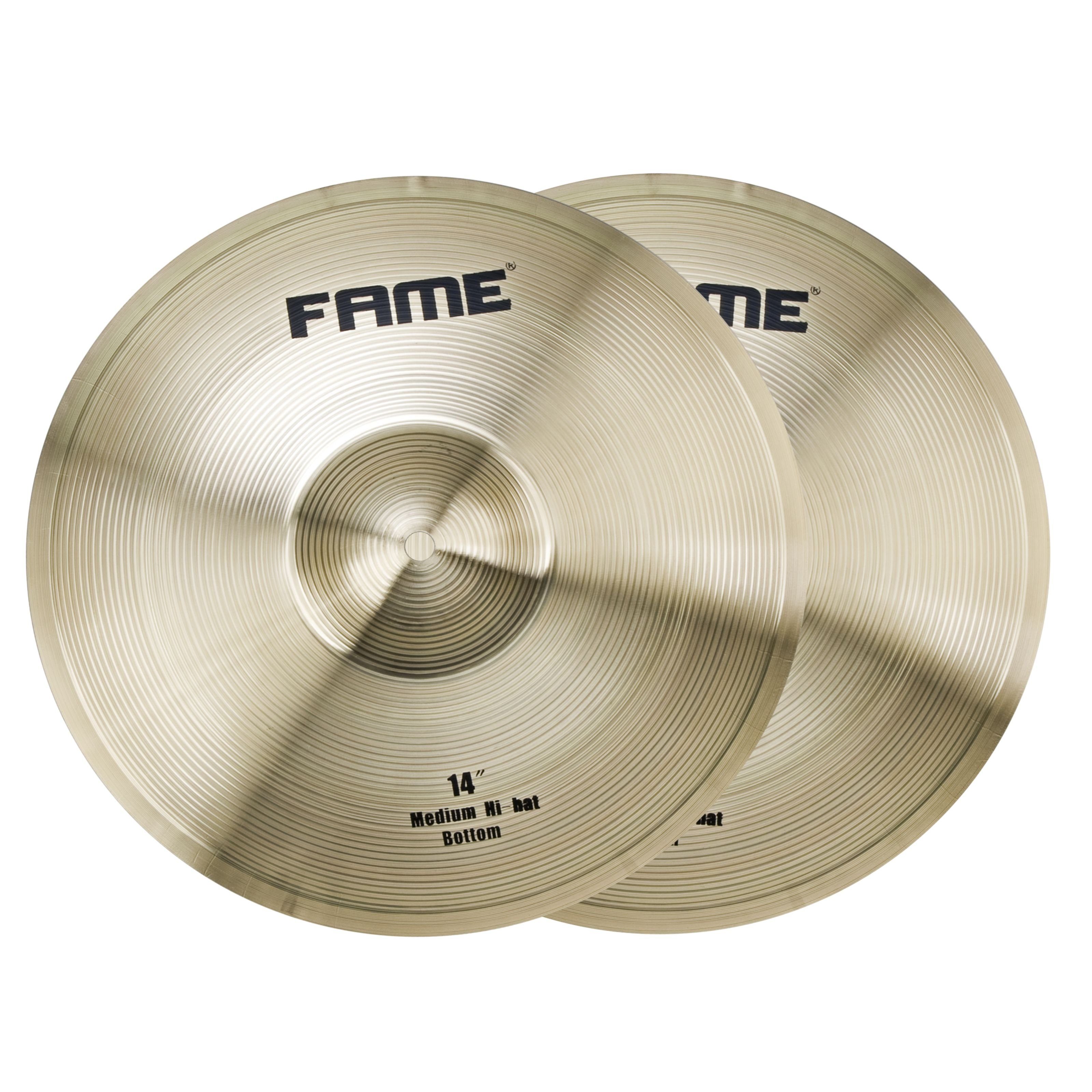 FAME Becken,Starter 14 Zoll HiHat Messinglegierung Einsteigerfreundlich Hell Tickender Sound Traditionelles Finish Beste Preis-Leistung, Cymbals, Hi Hats, Starter 14 Zoll HiHat, Einsteigerfreundlich, Hell & Tickender Sound