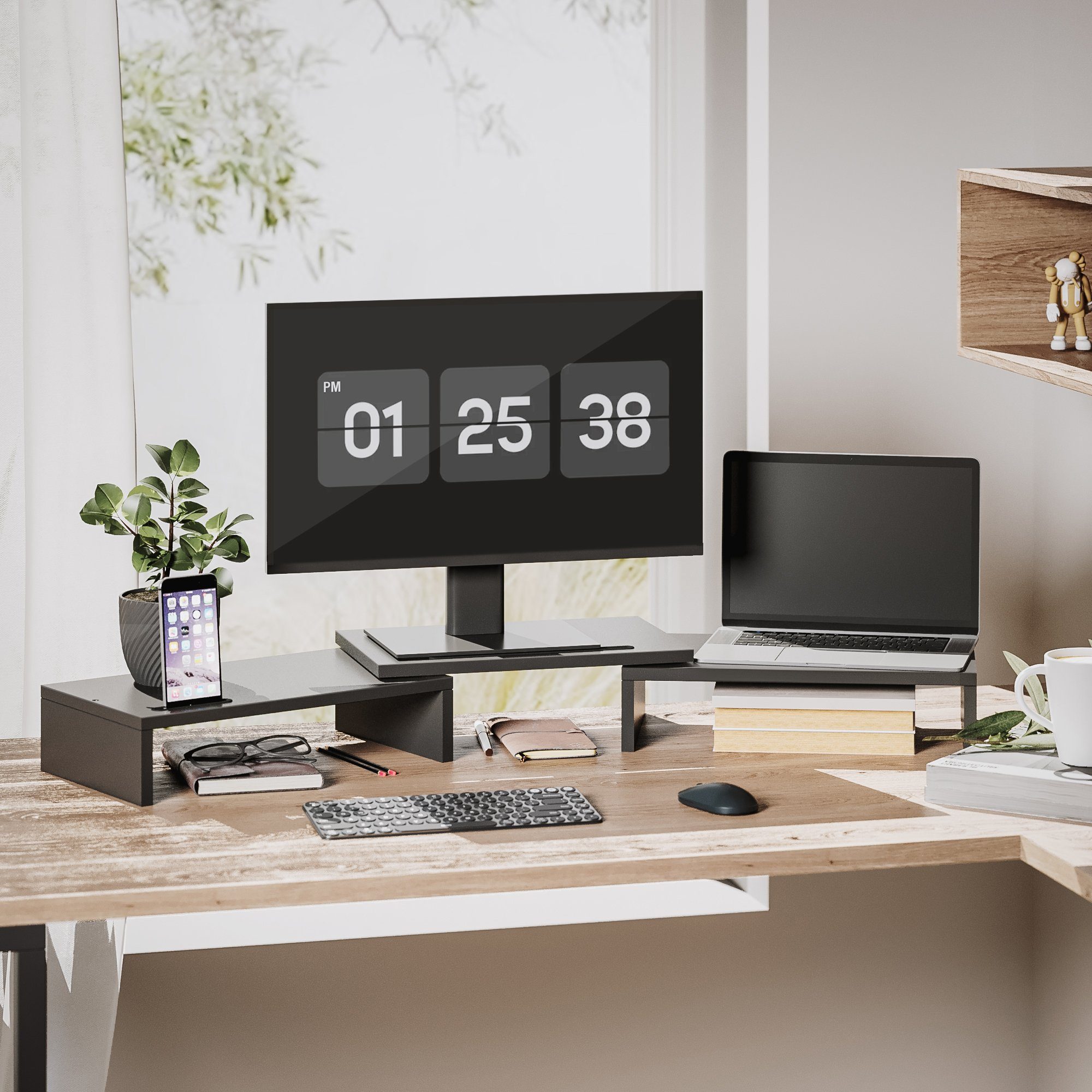 Meerveil Schreibtischaufsatz, Bildschirmständer, Monitorerhöhung  Monitorständer, (120 x 23,5 x 10cm, Schwarz)