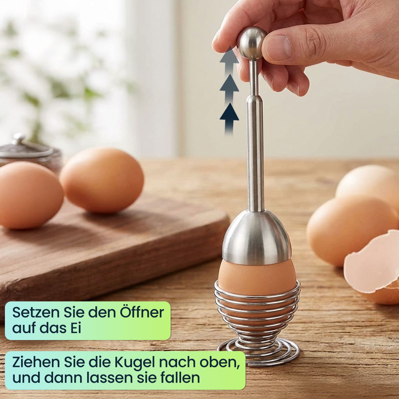 Casativo Eierköpfer Edelstahl Eieröffner & Eierknacker für Eier 41 x 140 mm, (2-tlg., erhältlich als 1er, 2er oder 4er Set), für hart- oder weichgekochte Eier, spülmaschinenfest