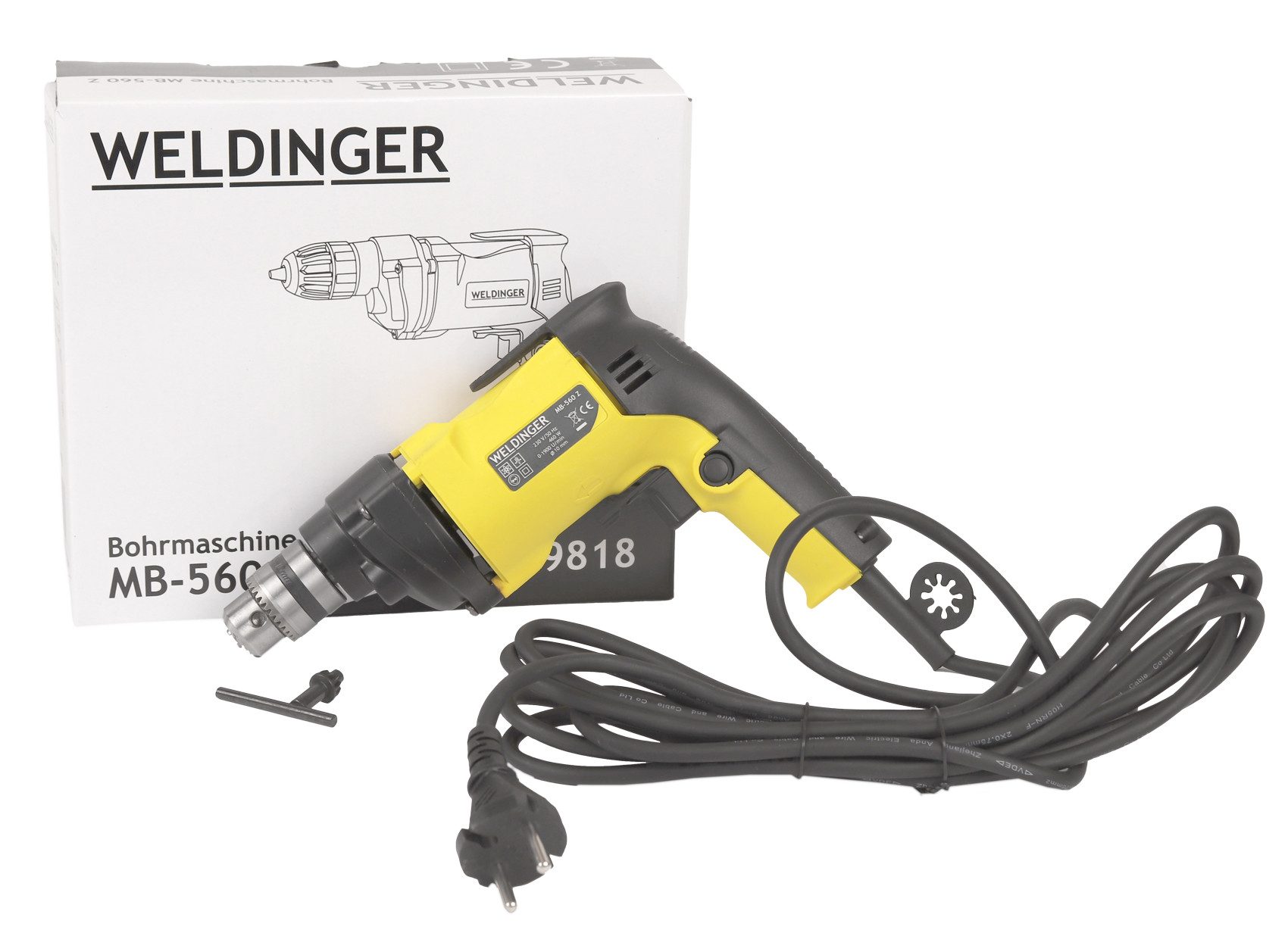 WELDINGER Bohrmaschine Bohrmaschine MB 560Z 1-Gang 10 mm Zahnkranzfutter für Metallbauer, 230 V, Rechts-/Linkslauf, Zahnkranzbohrfutter