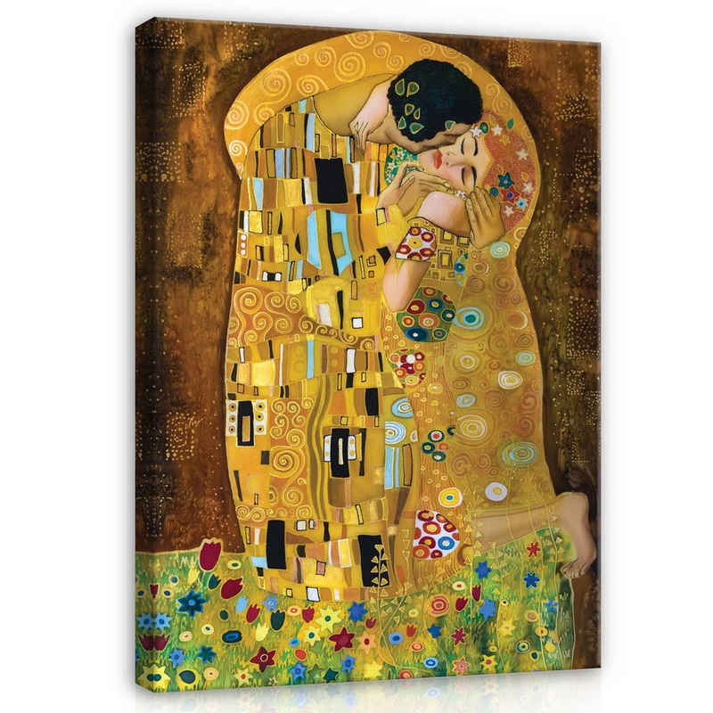 Wallarena Leinwandbild Gustav Klimt Der Kuss Kunst Wandbild Groß XXL Wandbilder Leinwandbilder Modern Canvas Kunstdruck Bild Auf Leinwand Bilder für Wohnzimmer Schlafzimmer, (Einteilig), Aufhängefertig