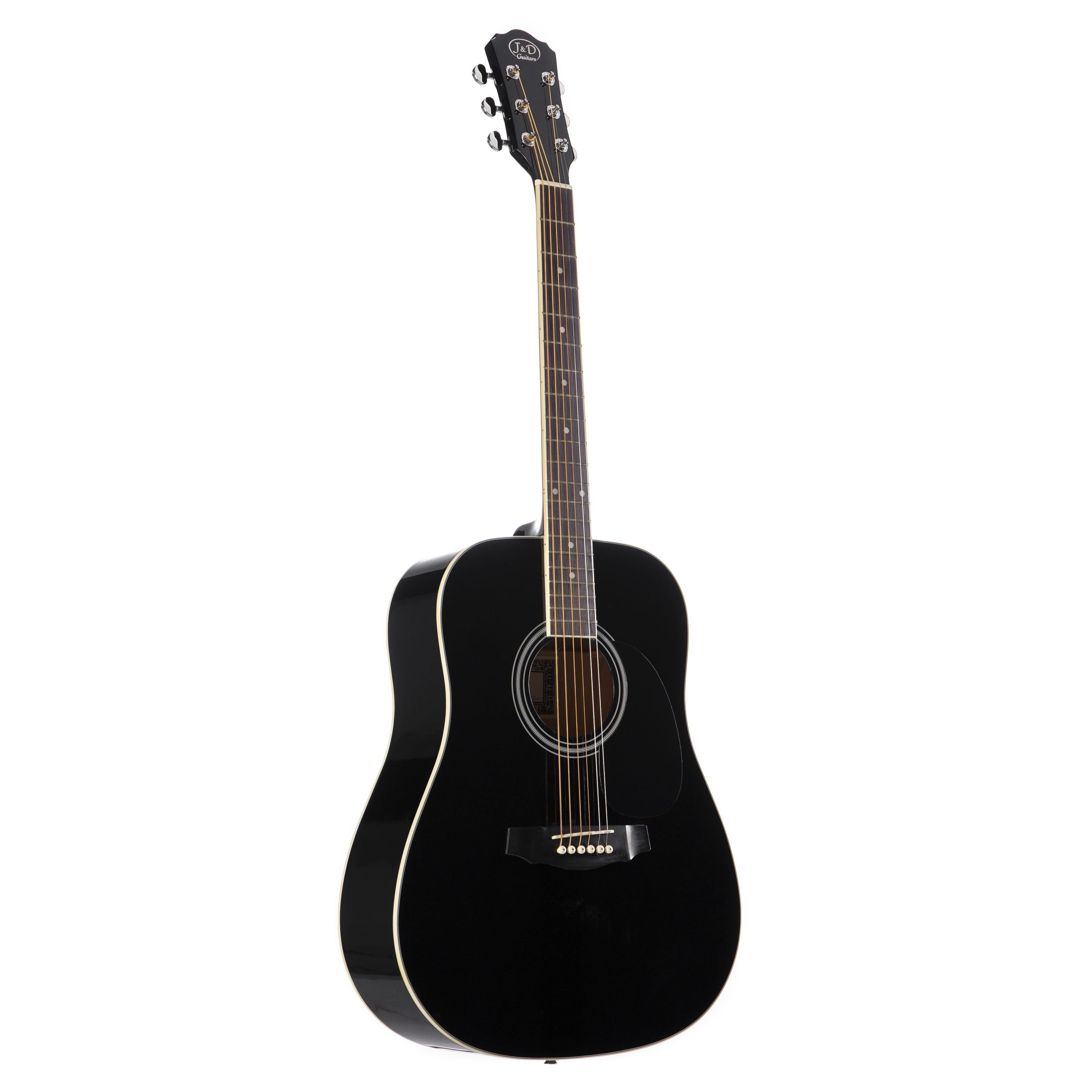 J & D Westerngitarre, D-80 BK Westerngitarre, Akustik-Gitarre für Anfänger und Einsteiger, Acoustic Guitar, Dreadnought mit schwarzer Hochglanz Fichtendecke, Westerngitarre, Akustik-Gitarre, Dreadnought