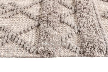 Wollteppich Hägga, LUXOR living, rechteckig, Höhe: 15 mm, Handweb Teppich, reine Wolle, handgewebt, Hoch-Tief Struktur