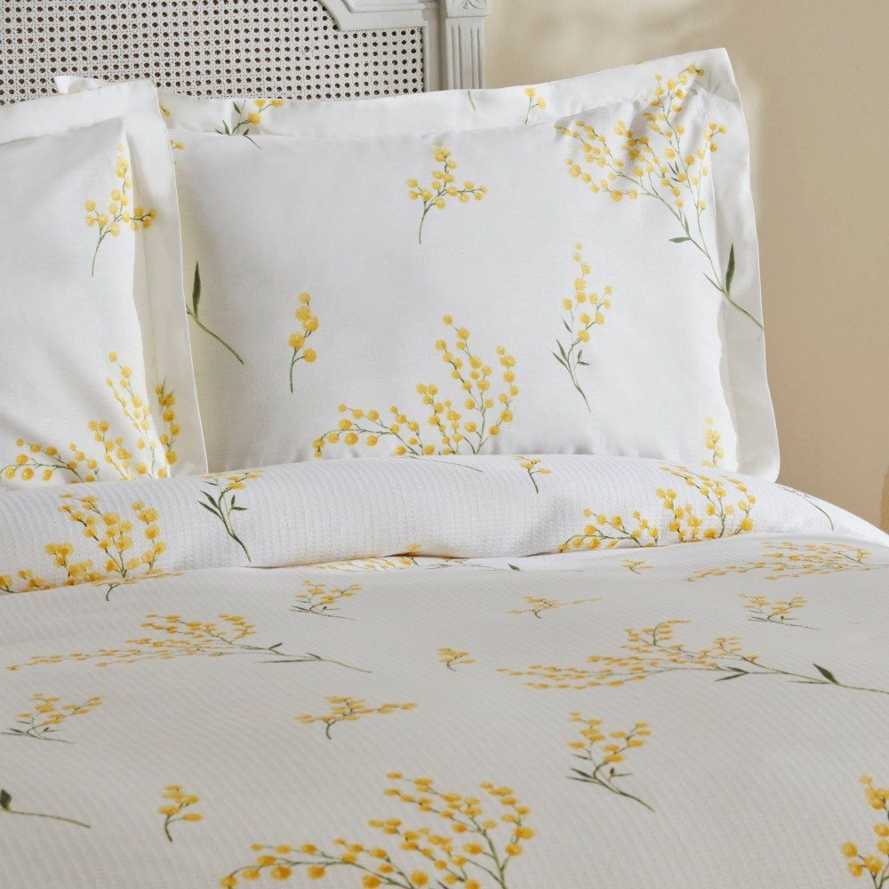 Karaca Bettwäsche Karaca Loretta 100% Baumwolle Doppelbett Piké Tagesdecke Set Gelb