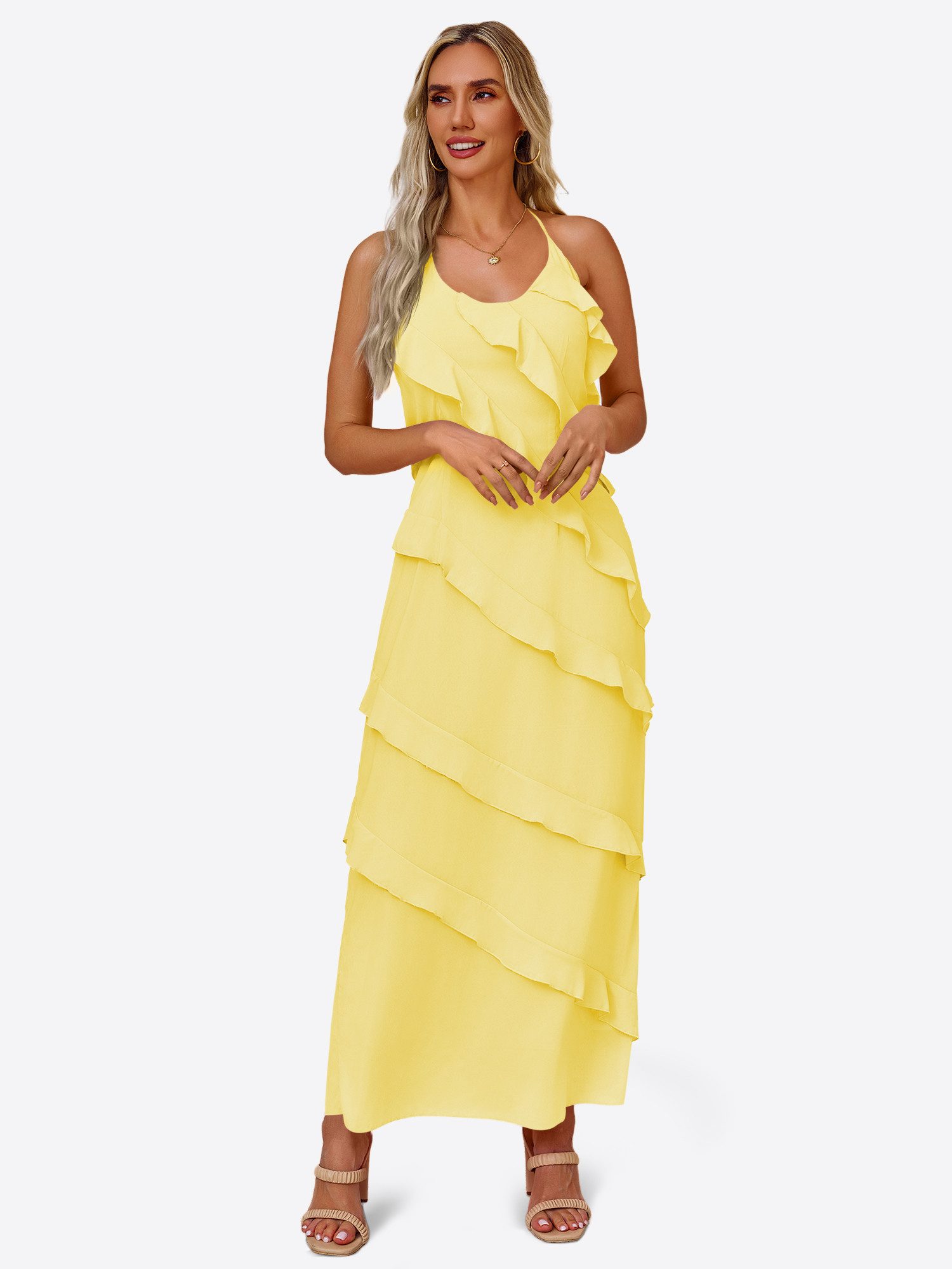 Imily Bela Maxikleid Damen Sexy Rückenfreie Partykleider (Packung, 1-tlg., 1per-Pack) mit Rüschen