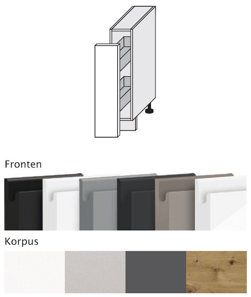 weiß grifflos 15cm Acryl Front-, Ausführung Korpusfarbe wählbar Unterschrank Avellino & Feldmann-Wohnen Korbauszug matt