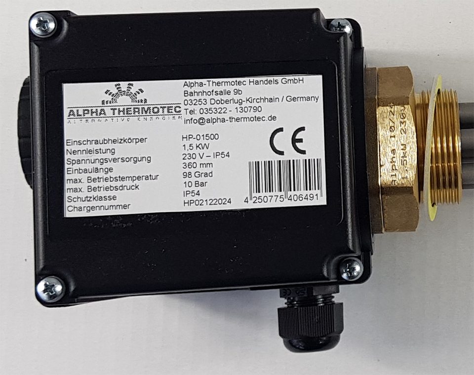Alpha Thermotec Heizstab Heizpatrone HP isolierte Ausführung, schwarz – Bild 5 von 5