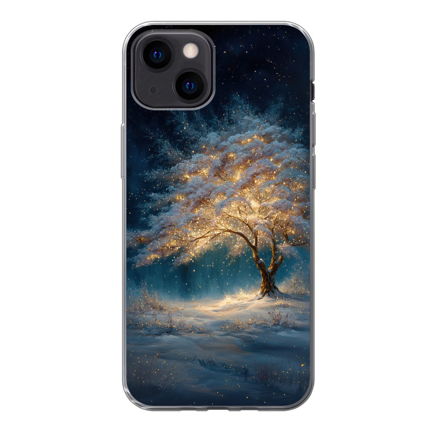 MuchoWow Handyhülle für Apple iPhone 13 mini Baum des Lebens - Nacht - Dunkelheit - Blau, Smartphone-Bumper, Print, Handy Schutzhülle Dünn