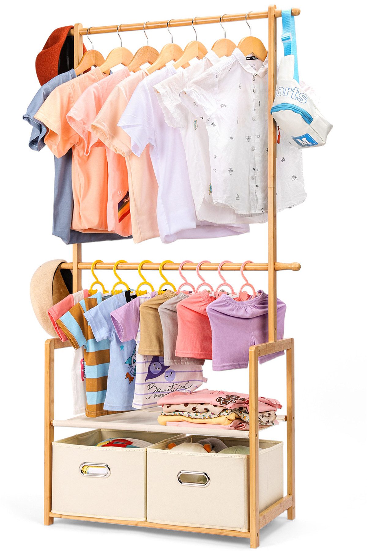 Yorbay Kleiderständer Kinder Kleiderständer aus Bambus, 74 x 35 x 140cm, Ki günstig online kaufen
