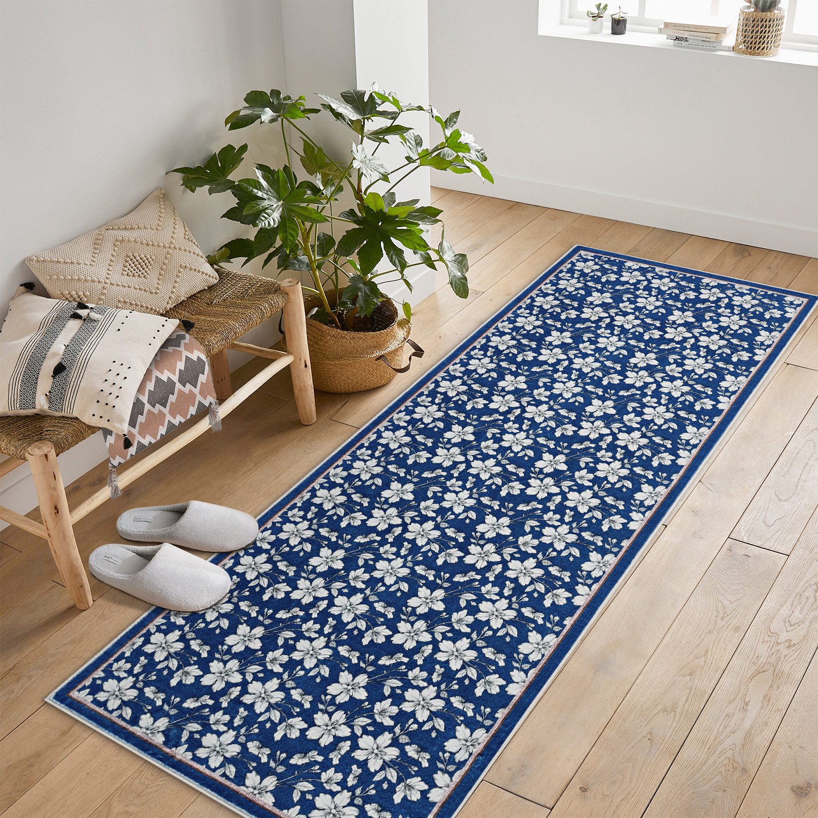 GarveeMore Teppich Wohnzimmerteppiche Vintage Blumen Kurzflor Waschbarer Te günstig online kaufen