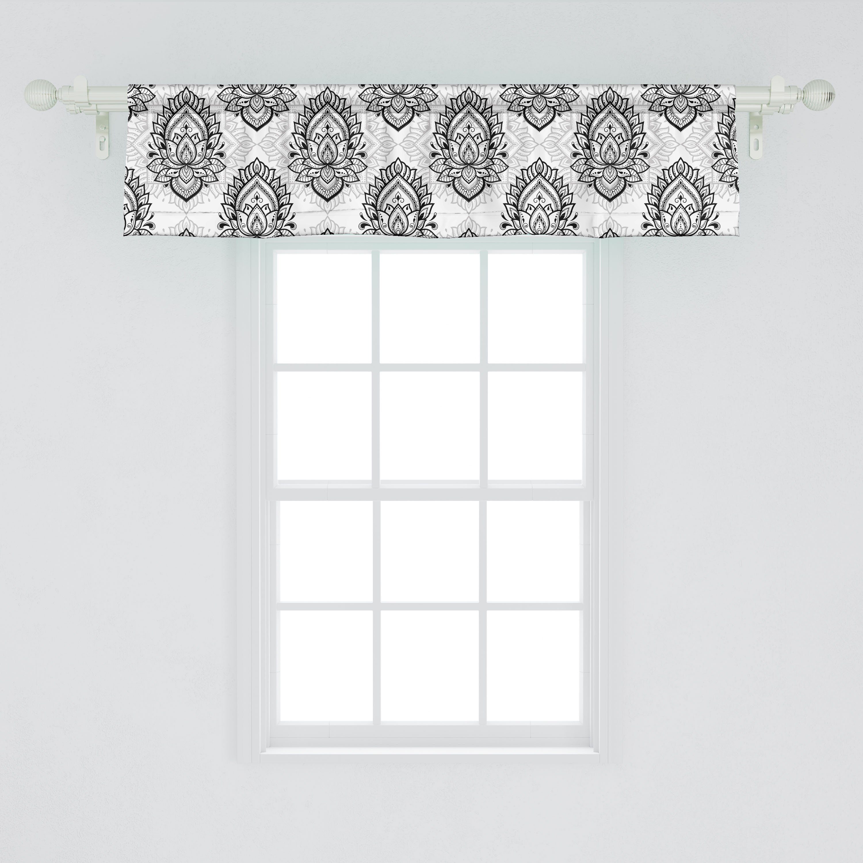 Scheibengardine Vorhang Volant für Küche Schlafzimmer Stangentasche, Mandala-Kunst-Lotos-Blume Microfaser, Abakuhaus, mit Dekor Ethnisch