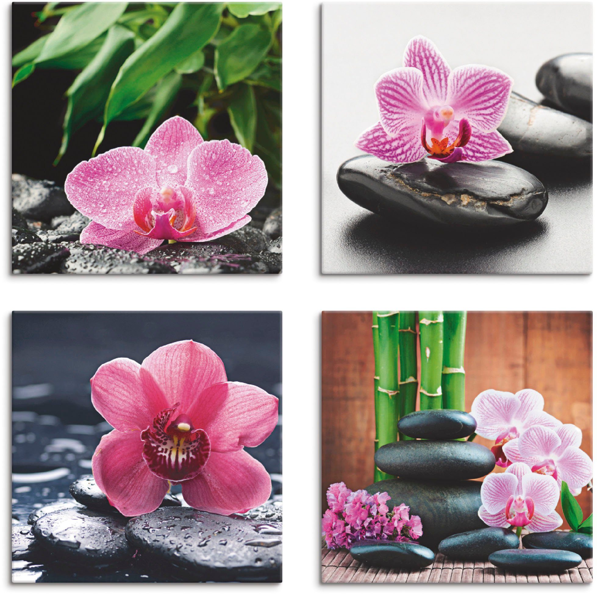 4er Artland Zenstein Tropfen Zen Konzept, Leinwandbild Spa Orchidee verschiedene (4 Set, Größen St),