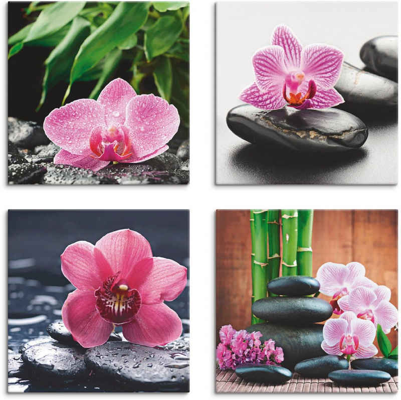 Artland Leinwandbild Orchidee Zenstein Tropfen Spa Konzept, Zen (4 St), 4er Set, verschiedene Größen