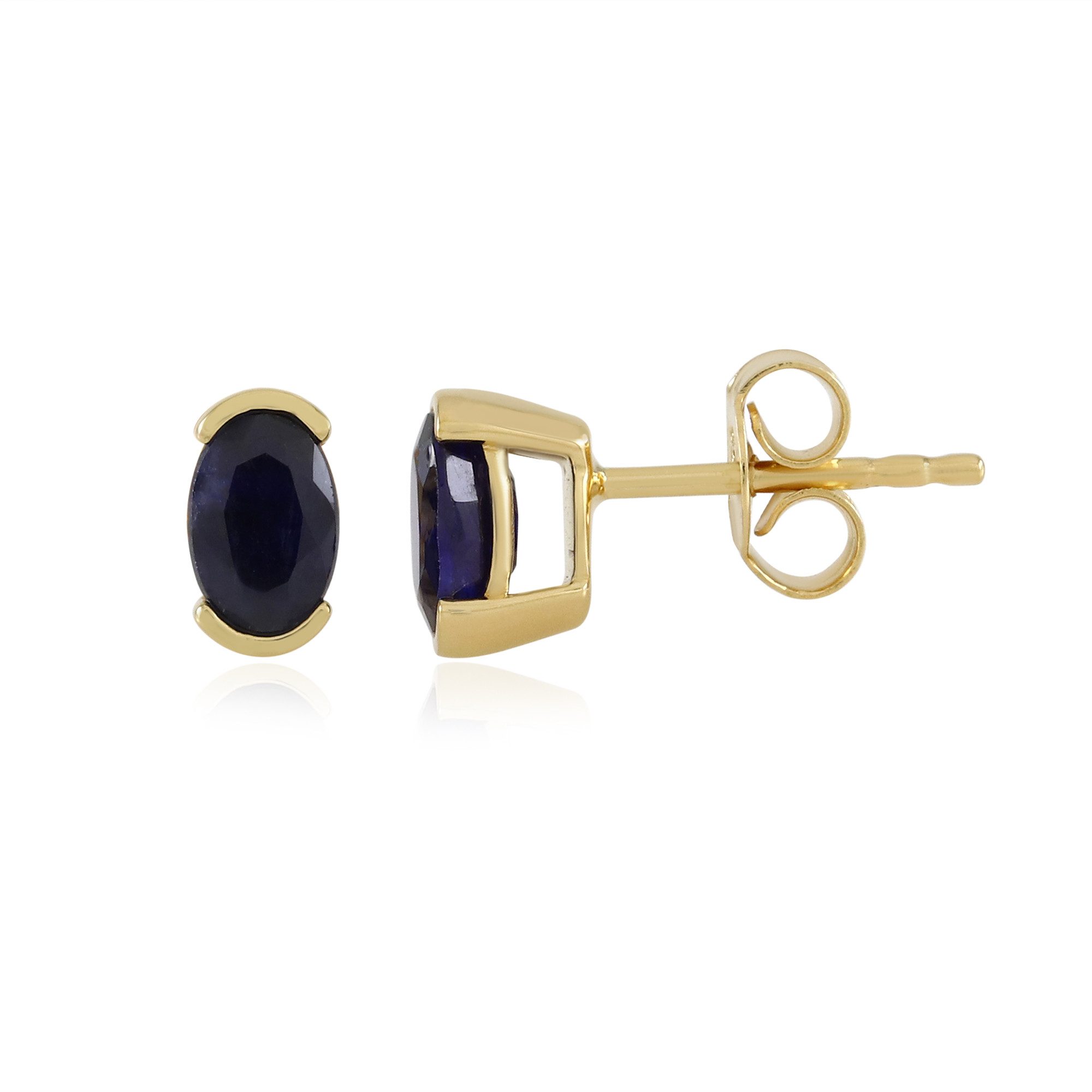 Ohrring-Set Damen Ohrringe 1,08 ct Blauer Saphir Goldplattiert 925 Silber Oval