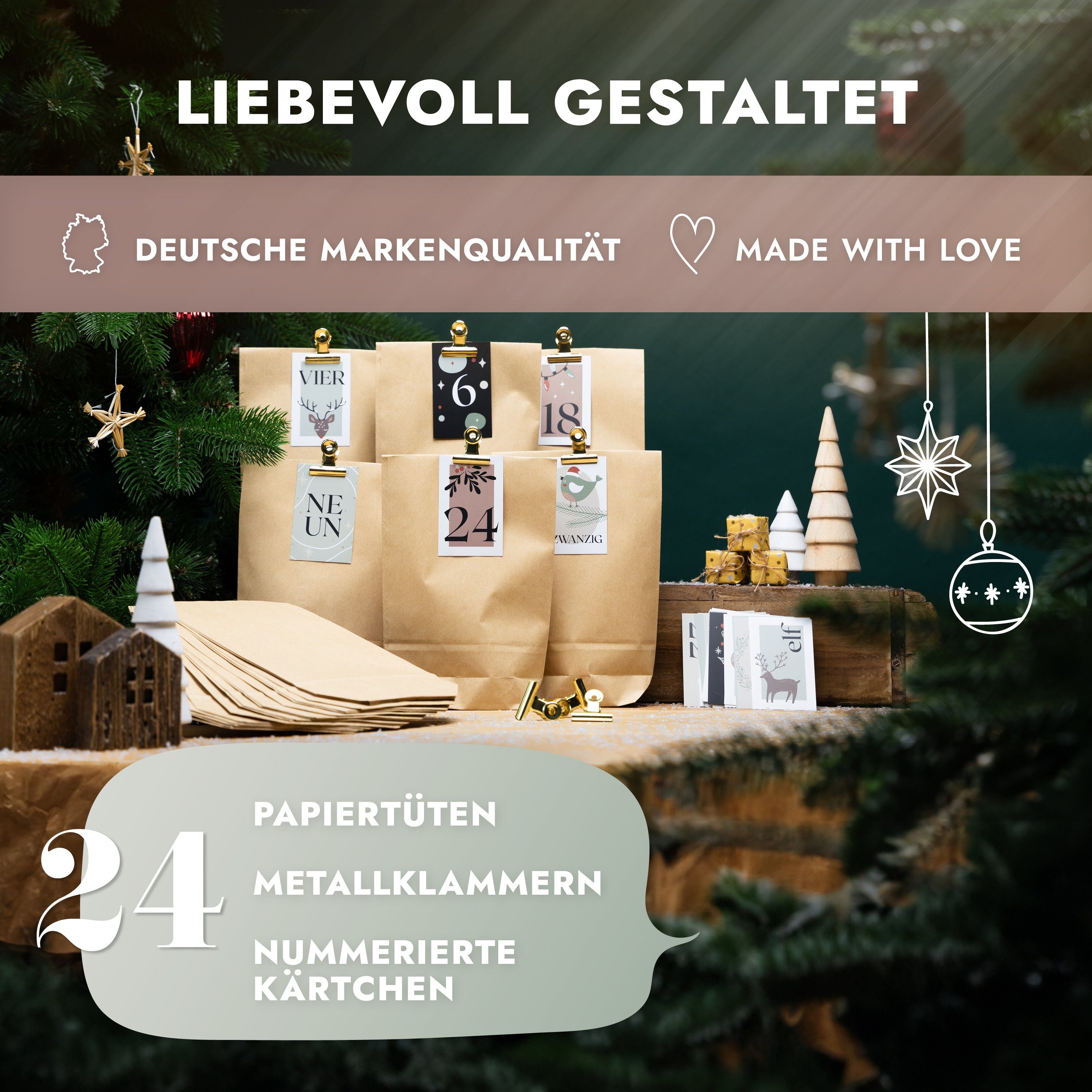 Amari DIY-Adventskalender AMARI® Adventskalender Tüten zum Befüllen mit Klammern