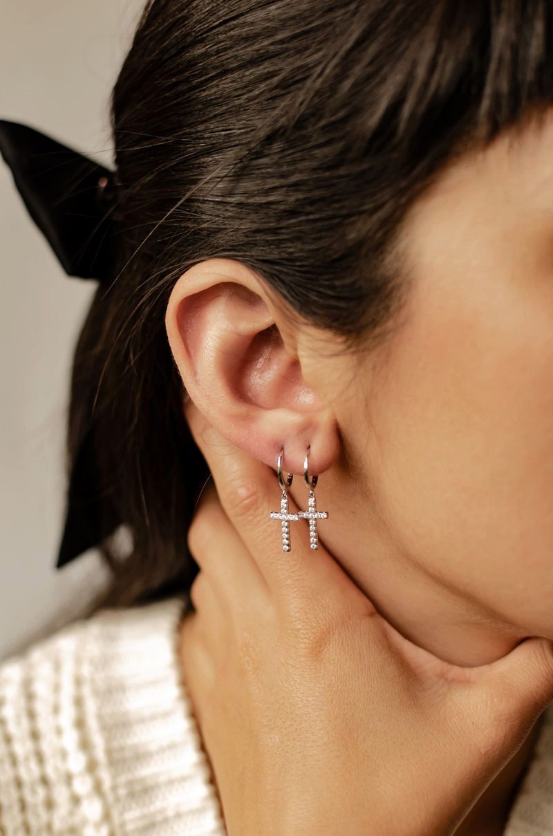 Hey Happiness Paar Creolen Ohrringe Damen Zirkonia Kreuz Anhänger, Vergolde günstig online kaufen