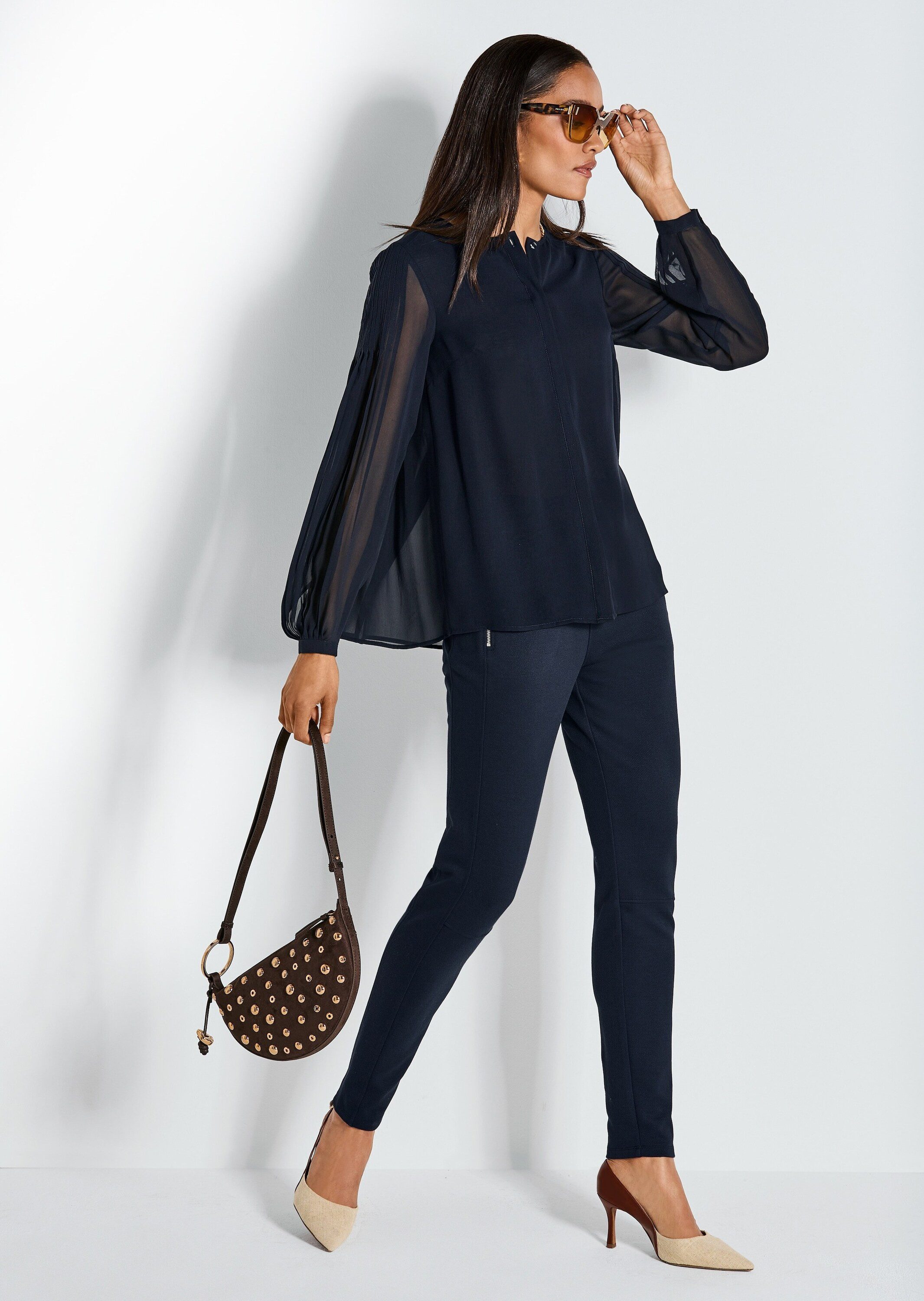 Langarmbluse Elegante Bluse mit plissiertem Rückenteil