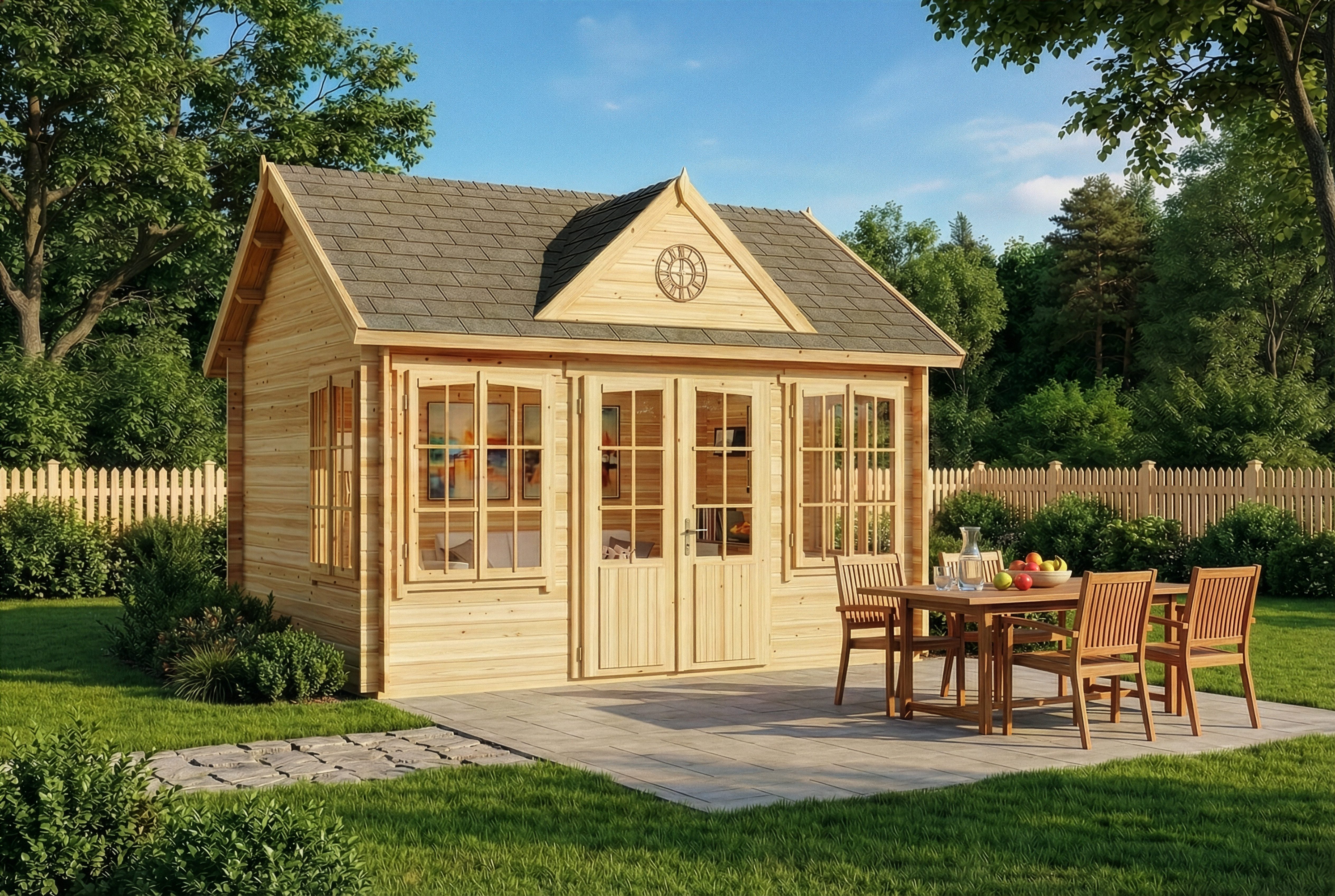 Alpholz Gartenhaus Holz CLOCKHOUSE®, BxT: 440x340 cm, in Naturbelassen mit 28mm Wandstärke
