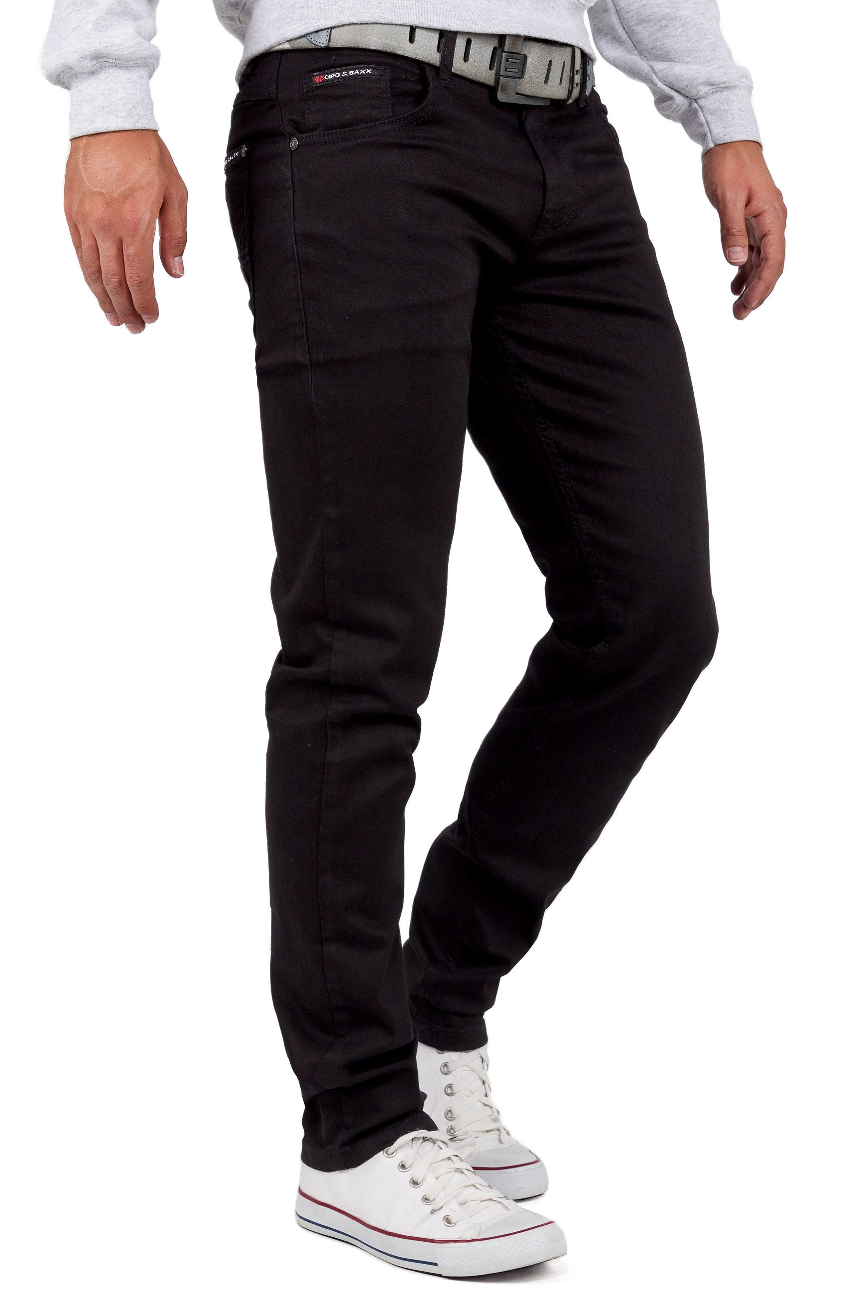 Cipo & Baxx Slim-fit-Jeans Herren Slim Fit Hose Stonewashed BA-CD533 Kontrastnaht und verzierte Gesäßtaschen
