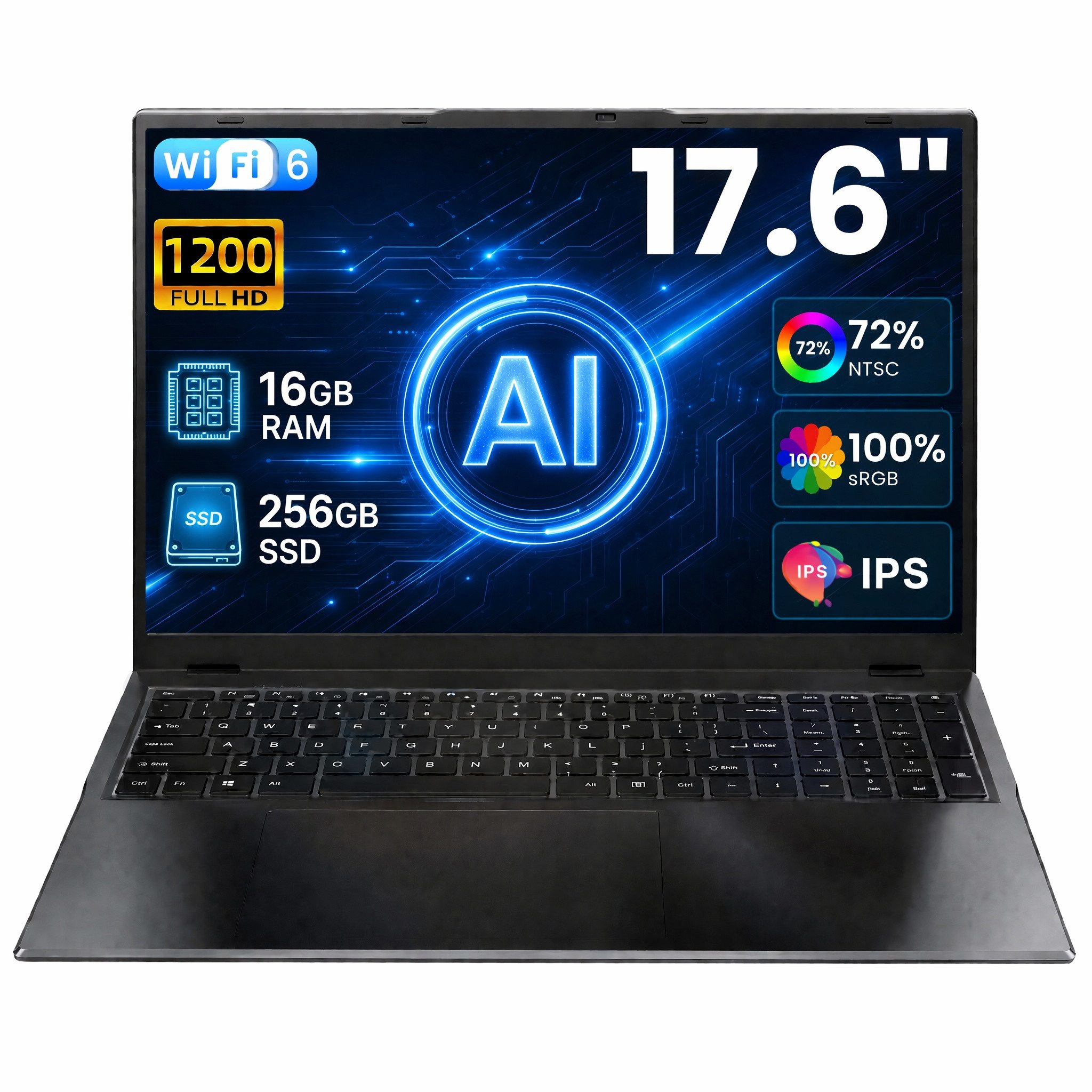 MENGHU 17,6” Laptop Intel Alder Lake N95 3,4GHz WiFi 6 16GB RAM 640GB SSD Notebook (Windows 11, Alder Lake N95, 16 GB, 16 GB HDD, 256 GB SSD, Intel UHD Graphics)