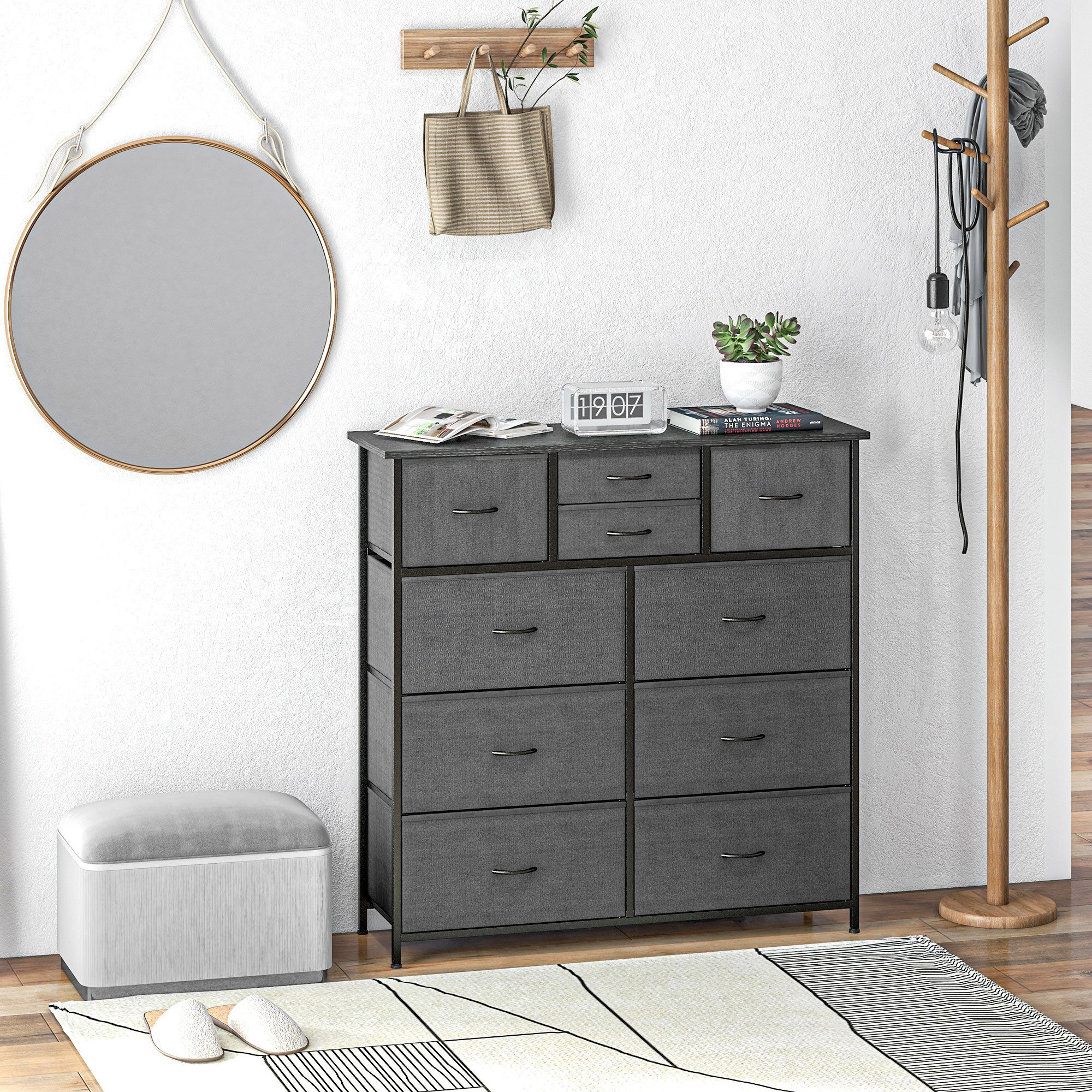 HOMCOM Kommode Sideboard im Modern-Stil für Schlafzimmer, Stahl (Aufbewahrungsschrank, 1 St., Stoffschublade), für Wohnzimmer, Schwarz