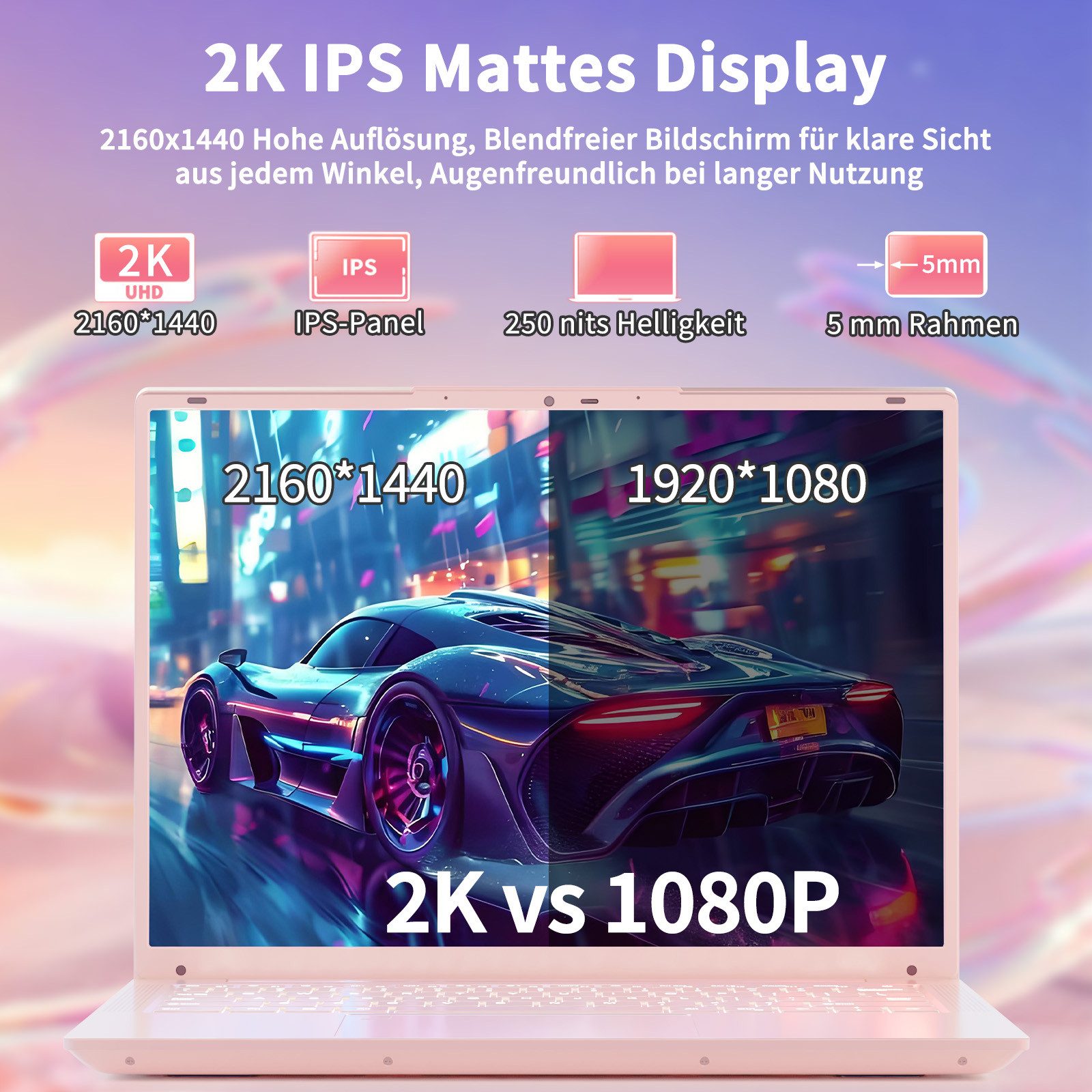 LONGEVINCE 14-Zoll-2K-IPS-Laptop mit Intel Celeron N5105, 16GB DDR4 Notebook (35,56 cm/14 Zoll, Intel Celeron N5105, Intel UHD Graphics, 16 GB, 512 GB SSD, Wind – Bild 5 von 5