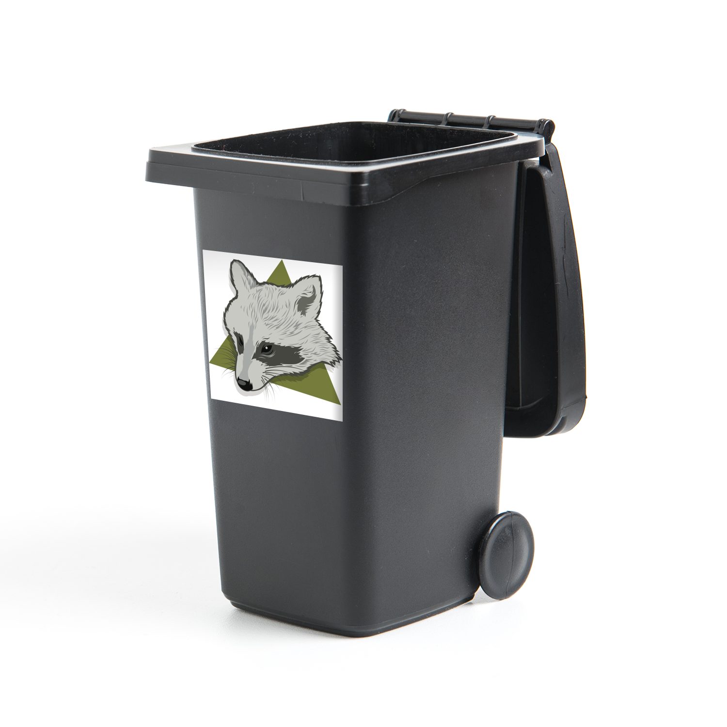 MuchoWow Wandsticker Illustration des Kopfes Container, eines Mülleimer-aufkleber, Abfalbehälter (1 Dreieck St), in Waschbären grünen Mülltonne, einem Sticker