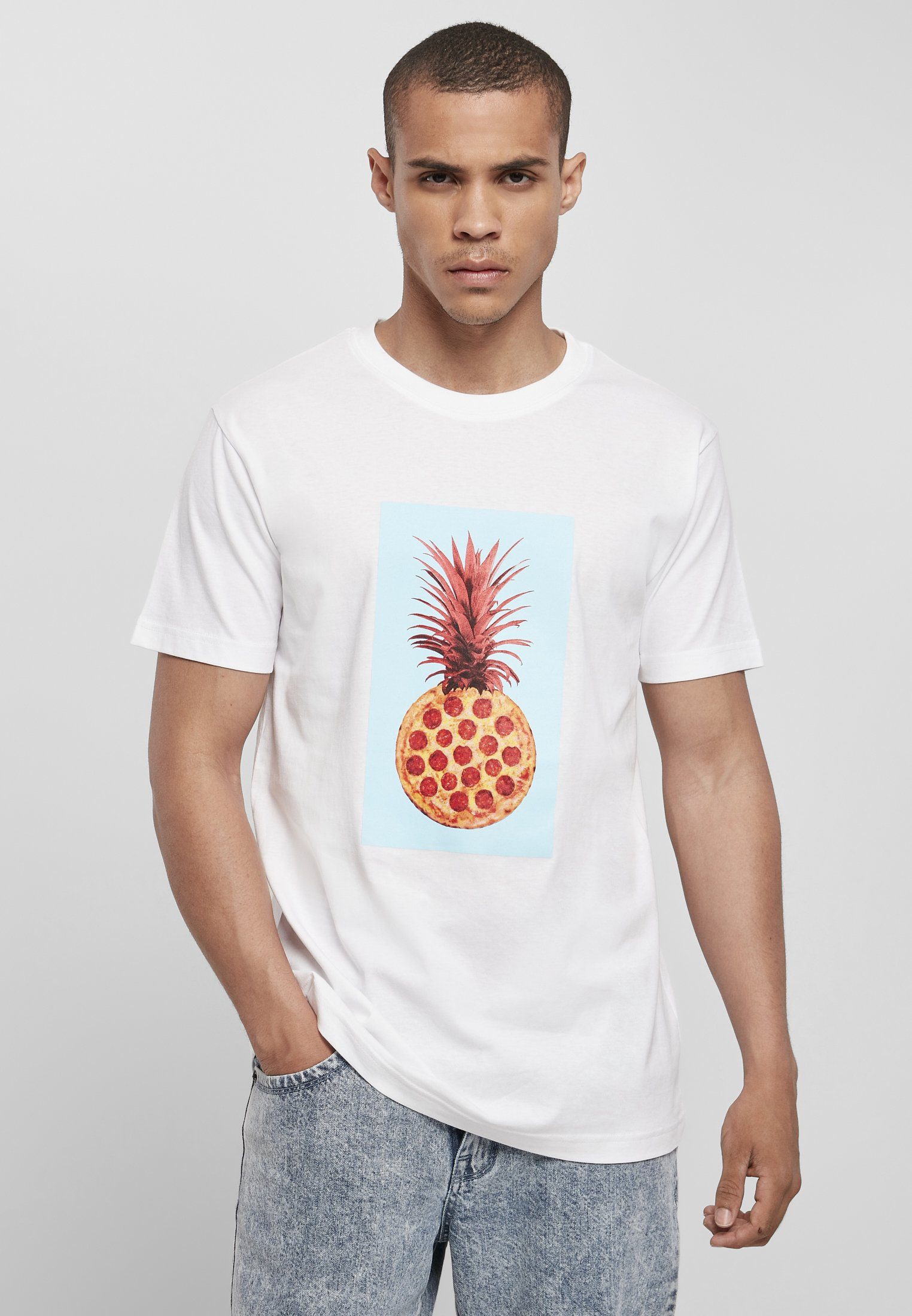 Pineapple MisterTee Tee white Kurzarmshirt (1-tlg) Herren Pizza