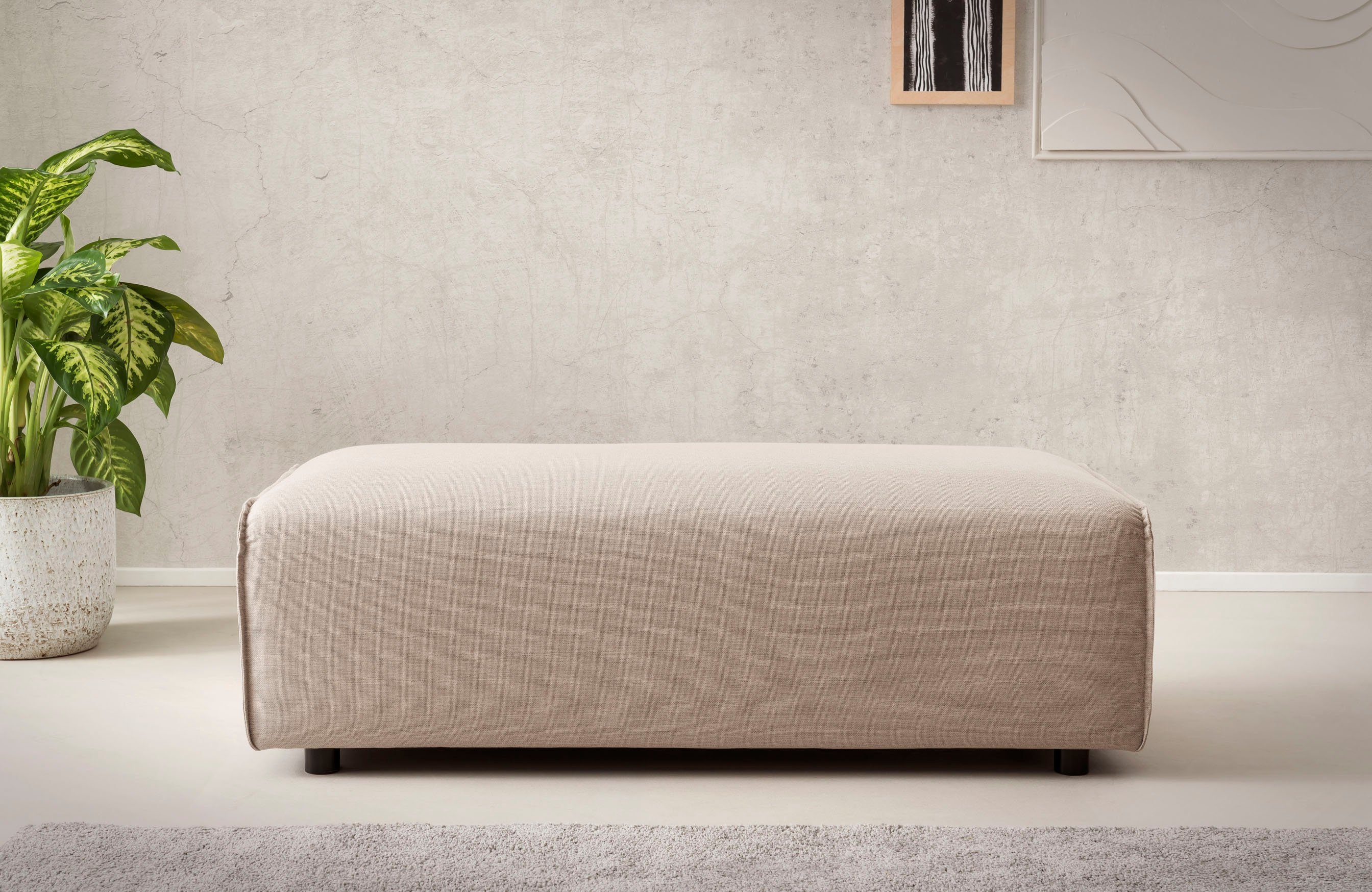 LeGer Home by Lena Gercke Hocker PIARA,Leinenoptik, Polsterhocker mit Kedernaht, zur Serie PIARA, rechteckig, schwarze Füße, bequemer Sitzkomfort