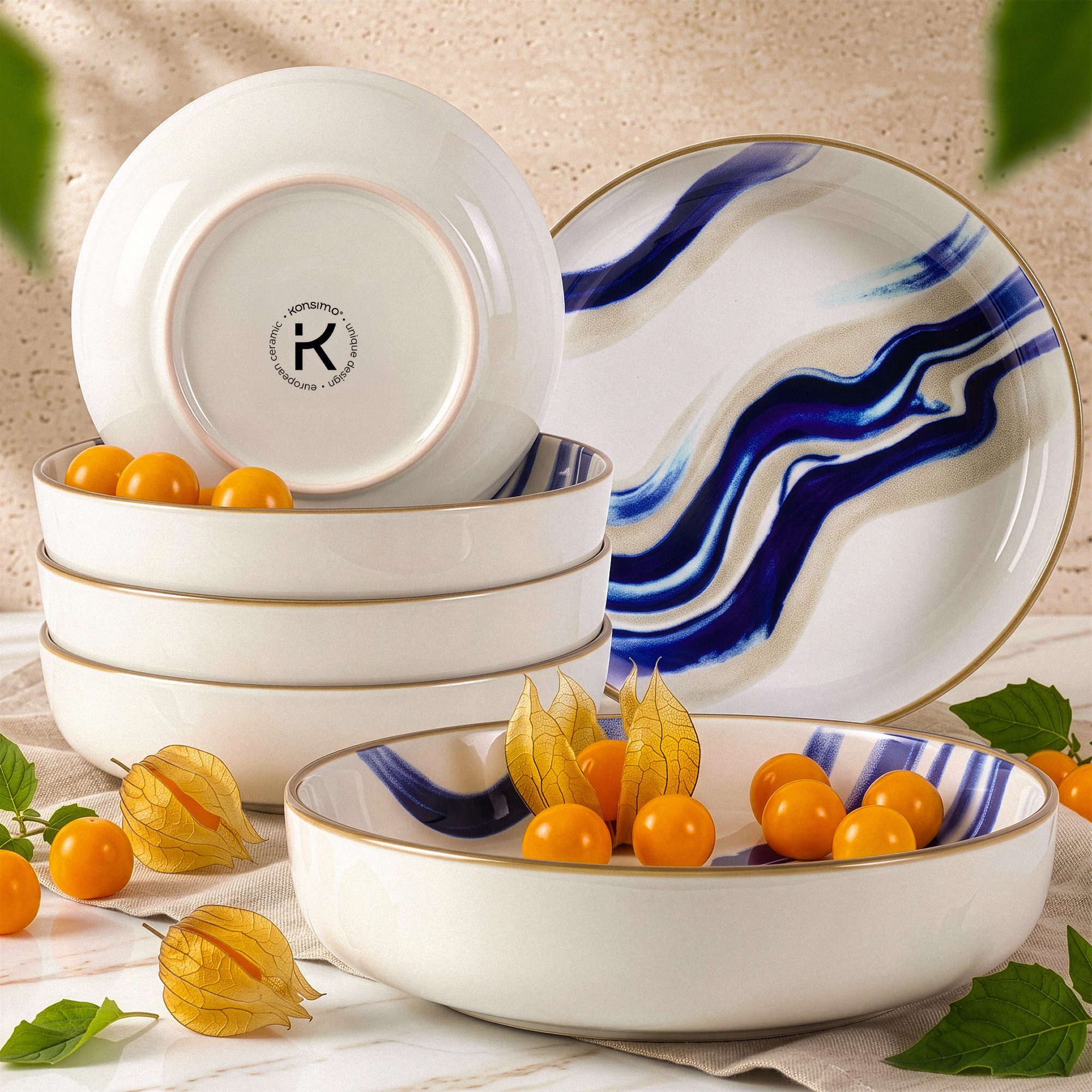 KONSIMO® Teller-Set DALLI Geschirrset hergestellt in der EU (6-tlg), 6 Personen, Steingut, spülmaschinengeeignet, mikrowellengeeignet, 6x Suppenteller