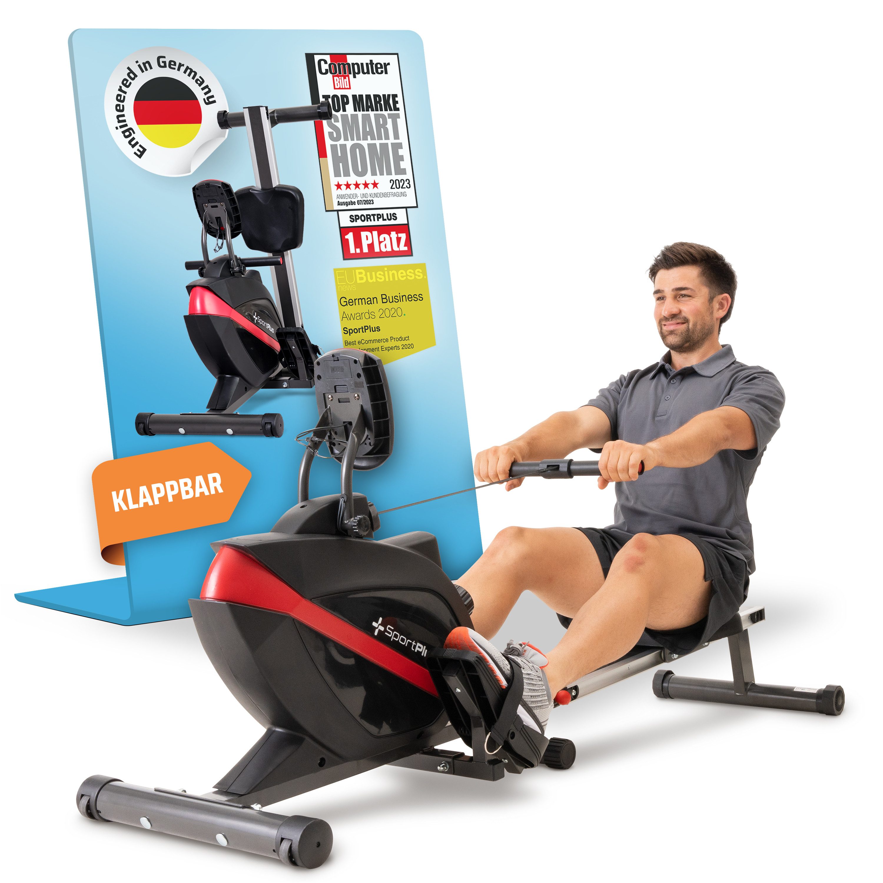 SportPlus Rudergerät SP-MR-008-B, 8 Widerstandsstufen, Rudermaschine, Magnetbremssystem, klappbar