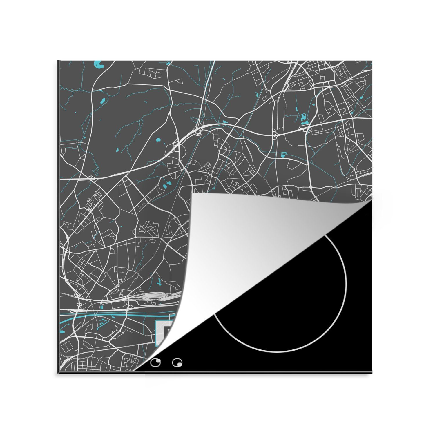 küche Arbeitsplatte 78x78 für (1 Vinyl, - cm, Ceranfeldabdeckung, - - - Herdblende-/Abdeckplatte Bottrop Deutschland, Stadtplan Karte tlg), Blau MuchoWow