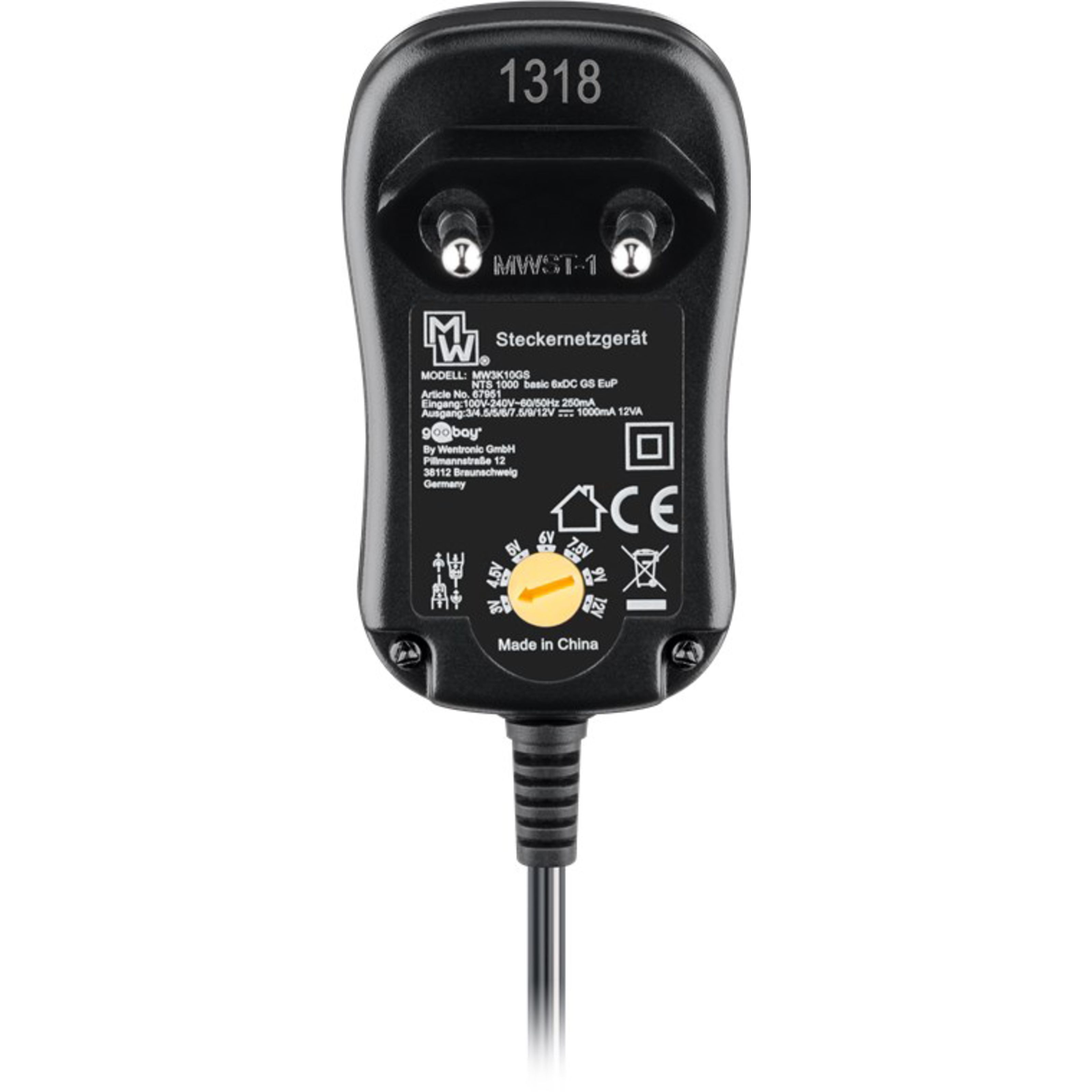 Goobay Netzteil (Universal Netzteil 3 V - 12 V 1000 mA - Netzteil für Keyboards)