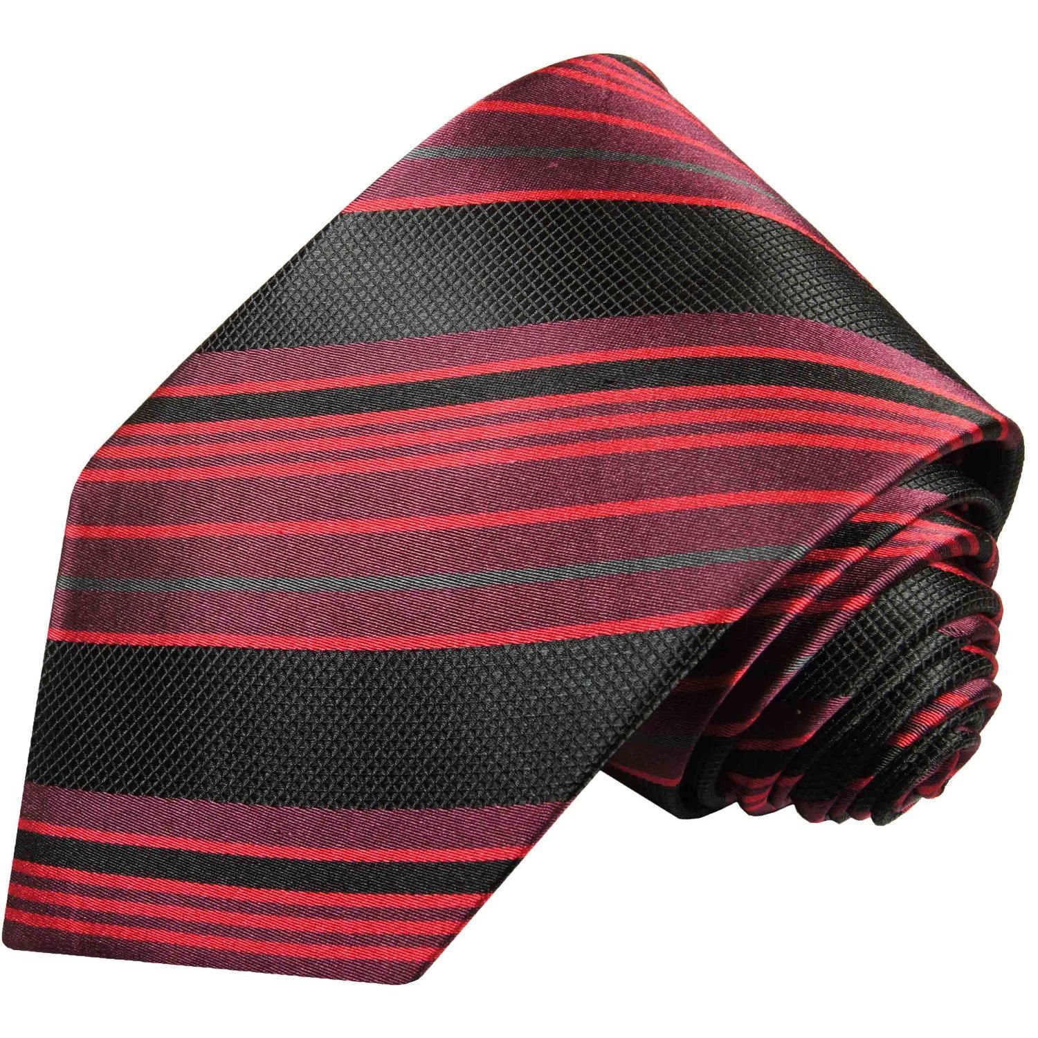Paul Malone Krawatte Herren Seide Breit Krawatte 2-St., 515 gestreift modern (Set, Seidenkrawatte 100% (8cm), und Einstecktuch) schwarz mit rot Tuch