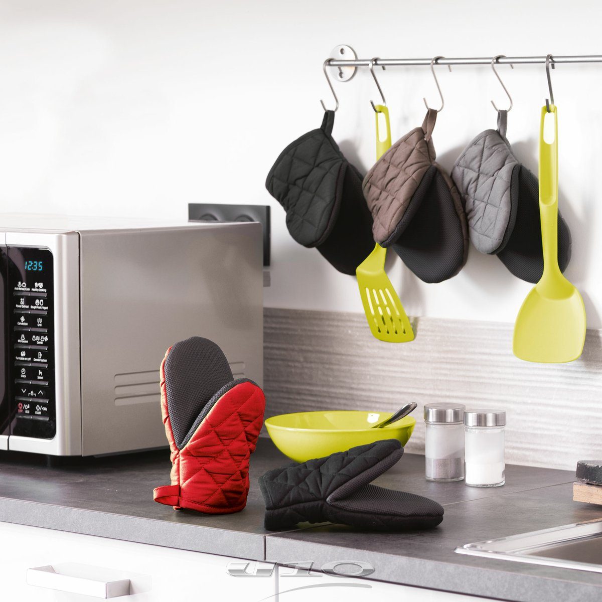 Macosa Home Topfhandschuhe rutschfest Backofenhandschuh Küchenhelfer Topfhalter Handschuh, Backhandschuh Küchenhandschuh Hitzeschutz grau
