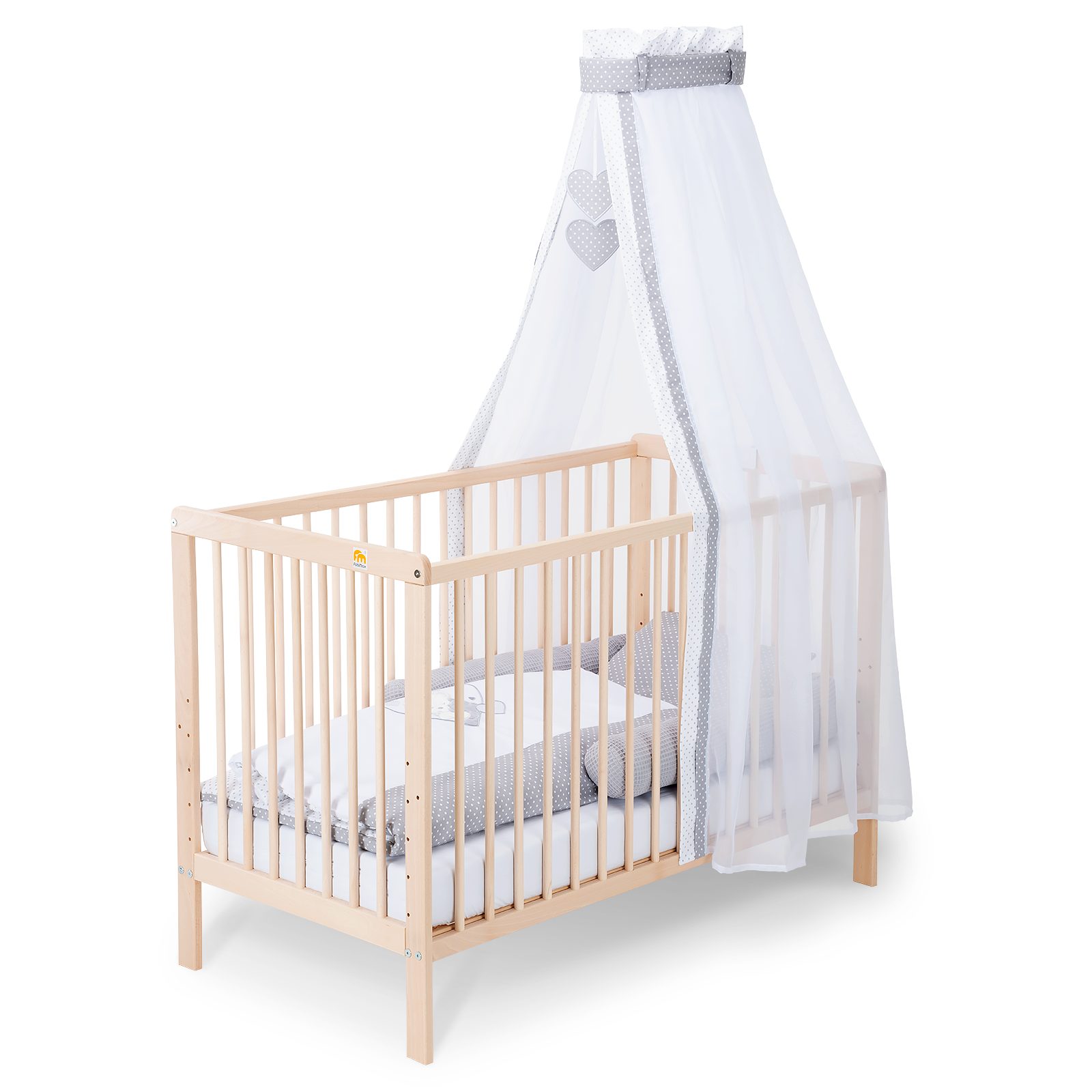 FabiMax Babybett Nubi 120 x 60 cm, Natur aus Buchenholz, 6-fach höhenverstellbar, mit 4 Schlupfsprossen
