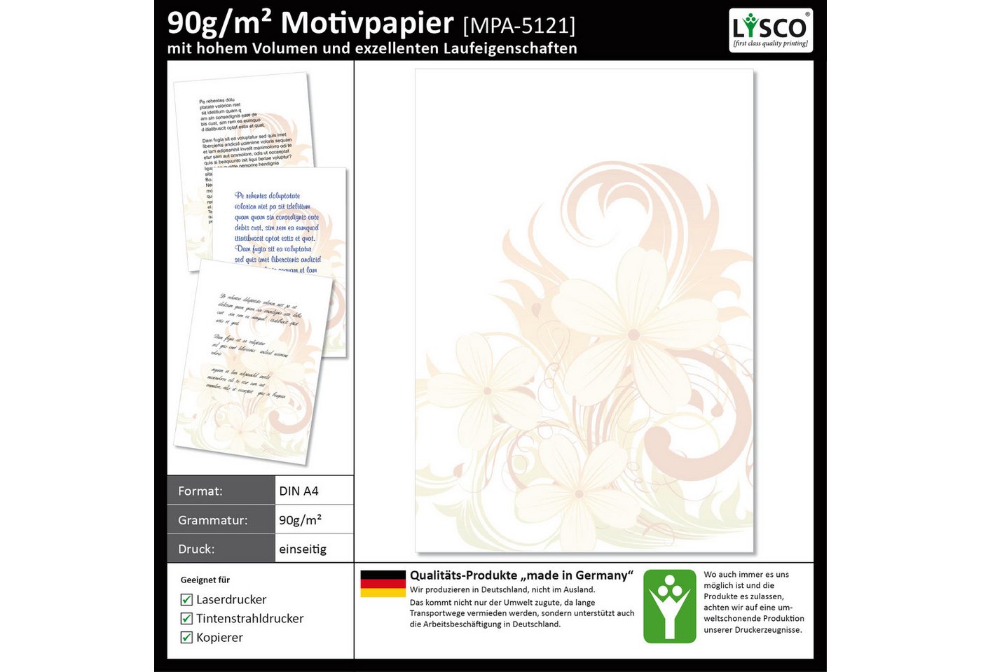 Thumbnail - LYSCO Briefpapier Motivpapier Blumenvielfalt,Blumen DIN A4, gut beschreibbar, blumige Atmosphäre, für alle Drucker geeig...