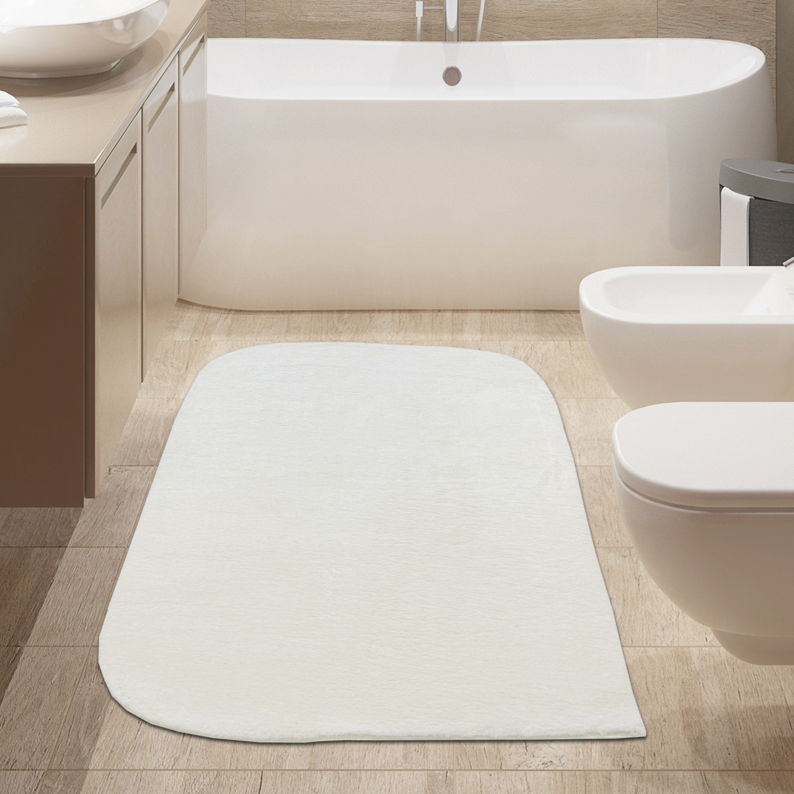 TeppichHome24 Teppich Designer Badezimmer Teppich Tropfenform in creme, rechteckig, Höhe: 18 mm