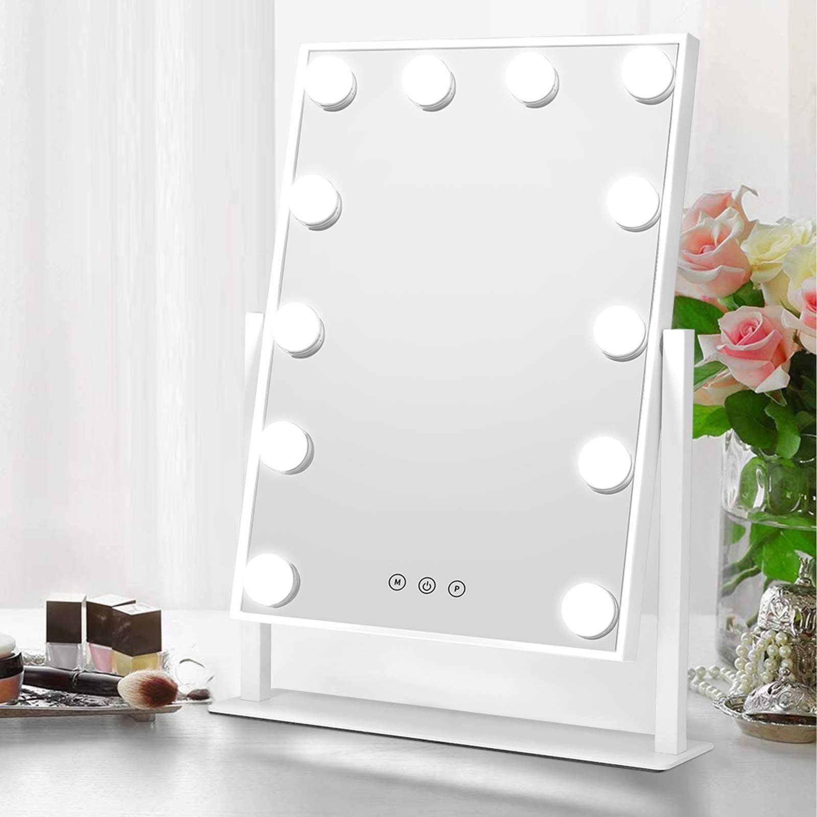 3 DOTMALL 12 LED-Lampen, Farbmodi, × Schminkspiegel 35 mit White Kosmetikspiegel 47 cm