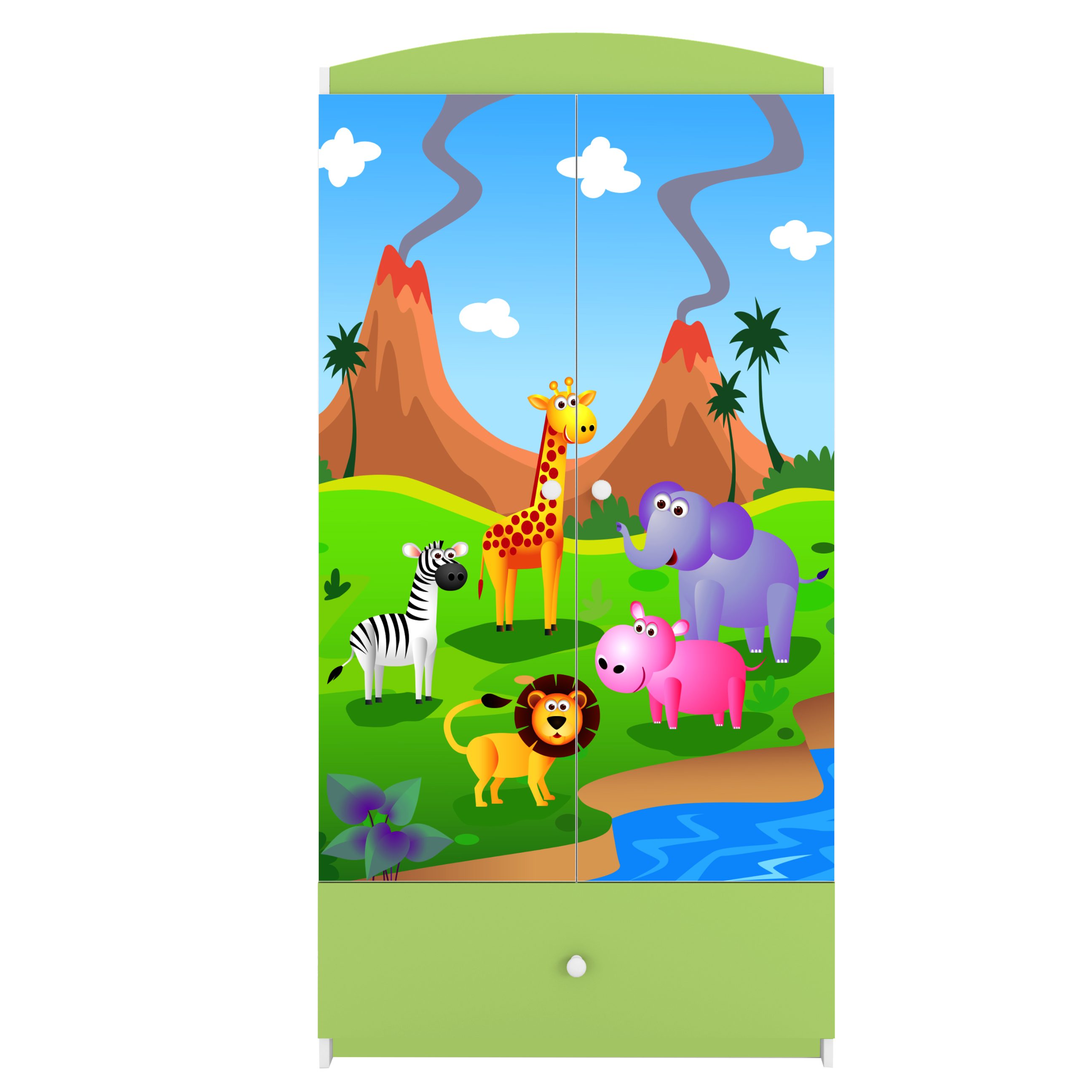 Raumhirsch Furniture Kinderkleiderschrank mit Tiermotiven - Kleiderschrank für Kinder (Kinderzimmerschrank für Jungen & Mädchen, Mit Ablagefächern & Kleiderstange) neutrale Motive, langlebig, verschiedene Farben & Designs