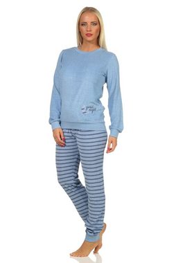 Normann Pyjama Damen Frottee Pyjama mit Bündchen – Oberteil mit Mond Applikation