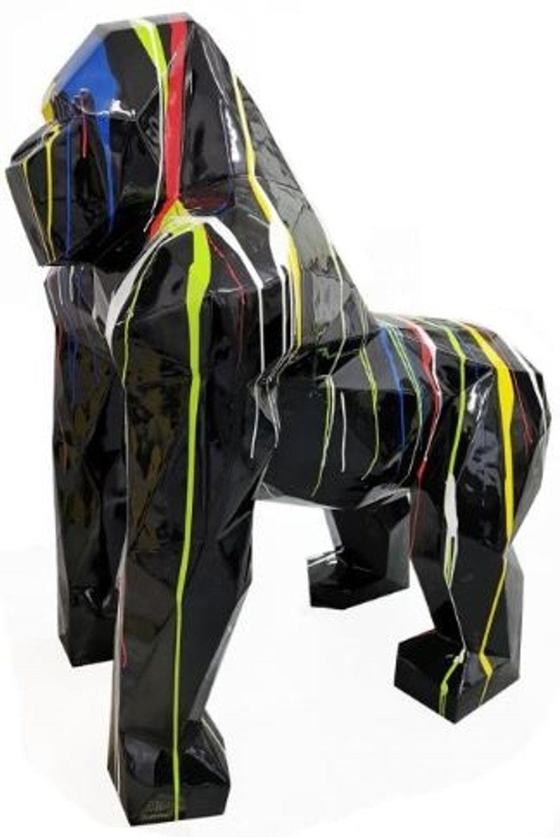 Casa Padrino Skulptur Designer Deko Skulptur Gorilla Affe Schwarz / Mehrfarbig 118 x 78 x H. 128 cm - Deko Tierfigur - Riesige Gartendekofigur